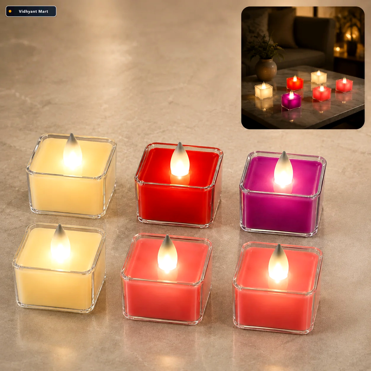 Vidhyant Mart Led Flameless Tealight Candles Safe Multicolor 6 P 2