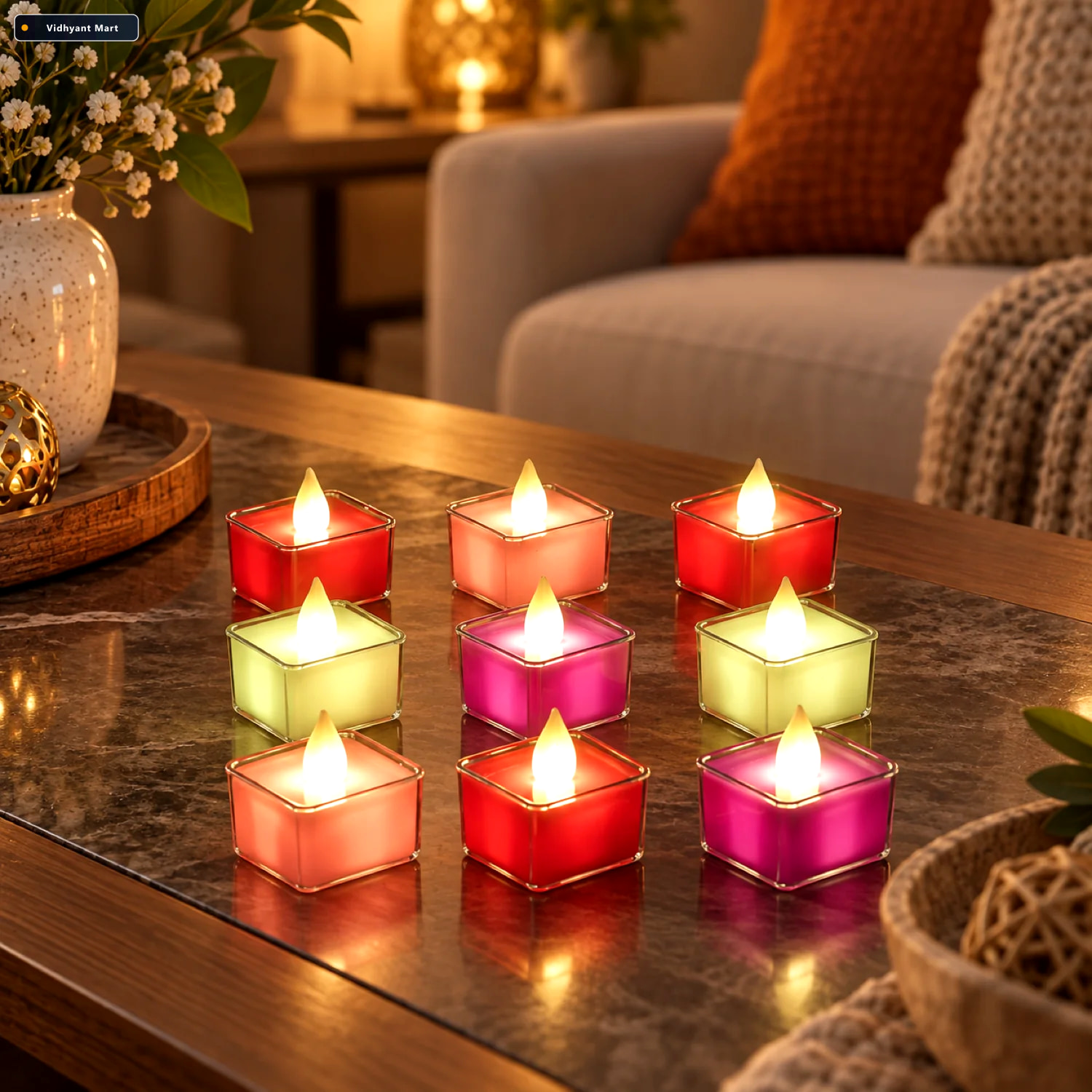 Vidhyant Mart Led Flameless Tealight Candles Vibrant Multicolor 1