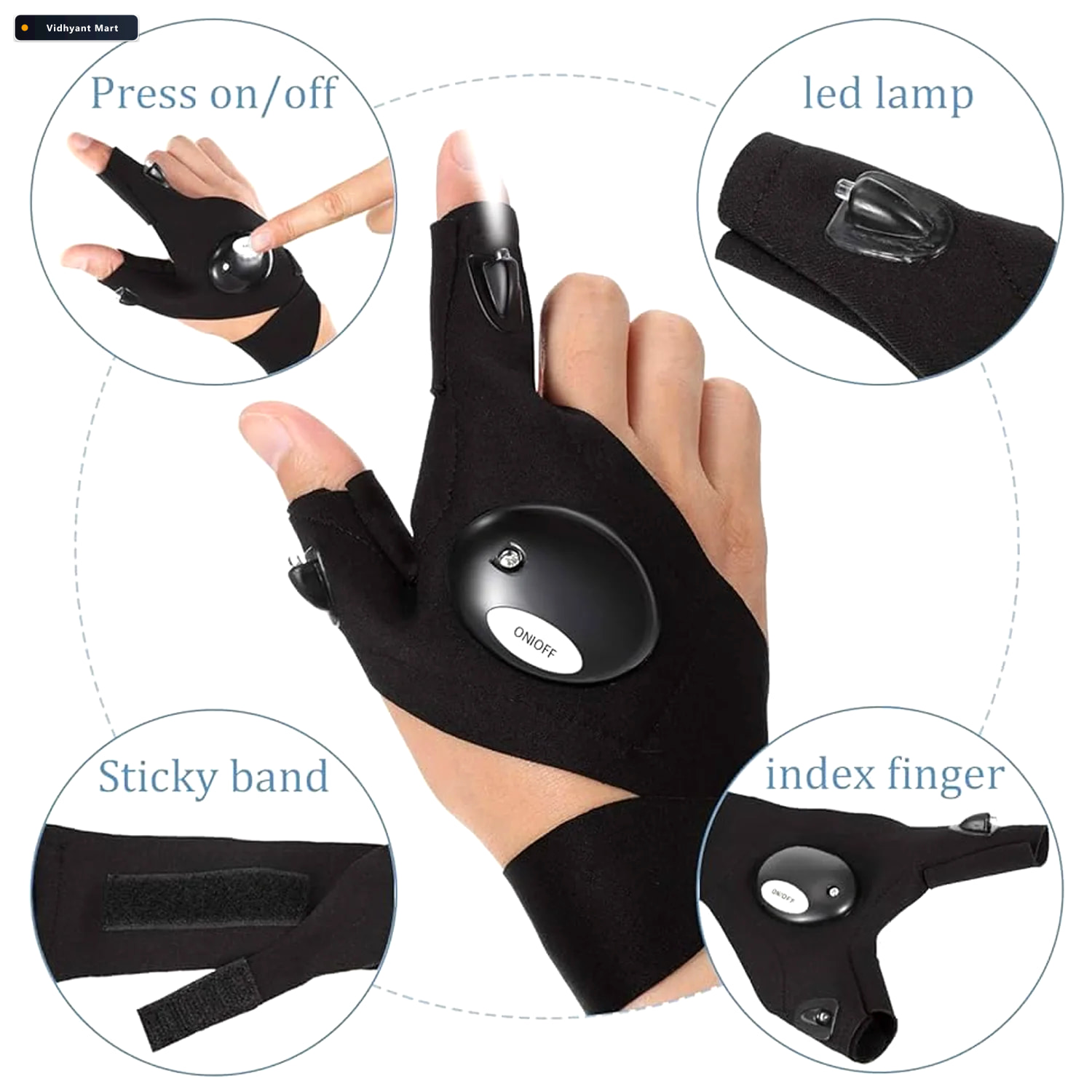 Vidhyant Mart Led Flashlight Gloves Hands Free Work Outdoor Ligh 4