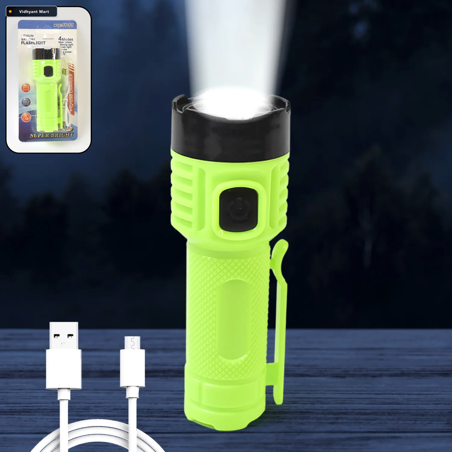 Vidhyant Mart Led Flashlight Torch Usb Rechargeable With 4 Light 1