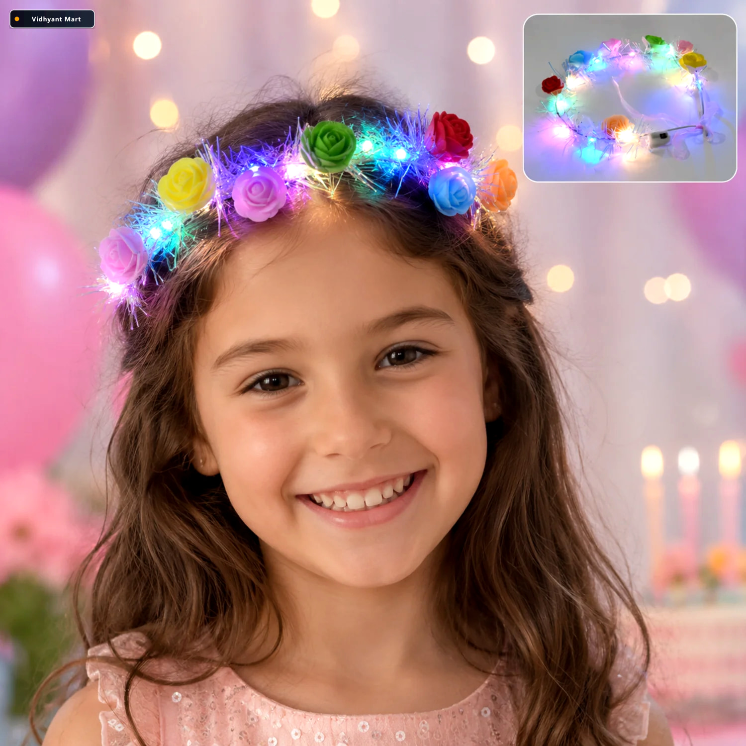 Vidhyant Mart Led Flower Crown Headband Multicolor Light Up Rose 1