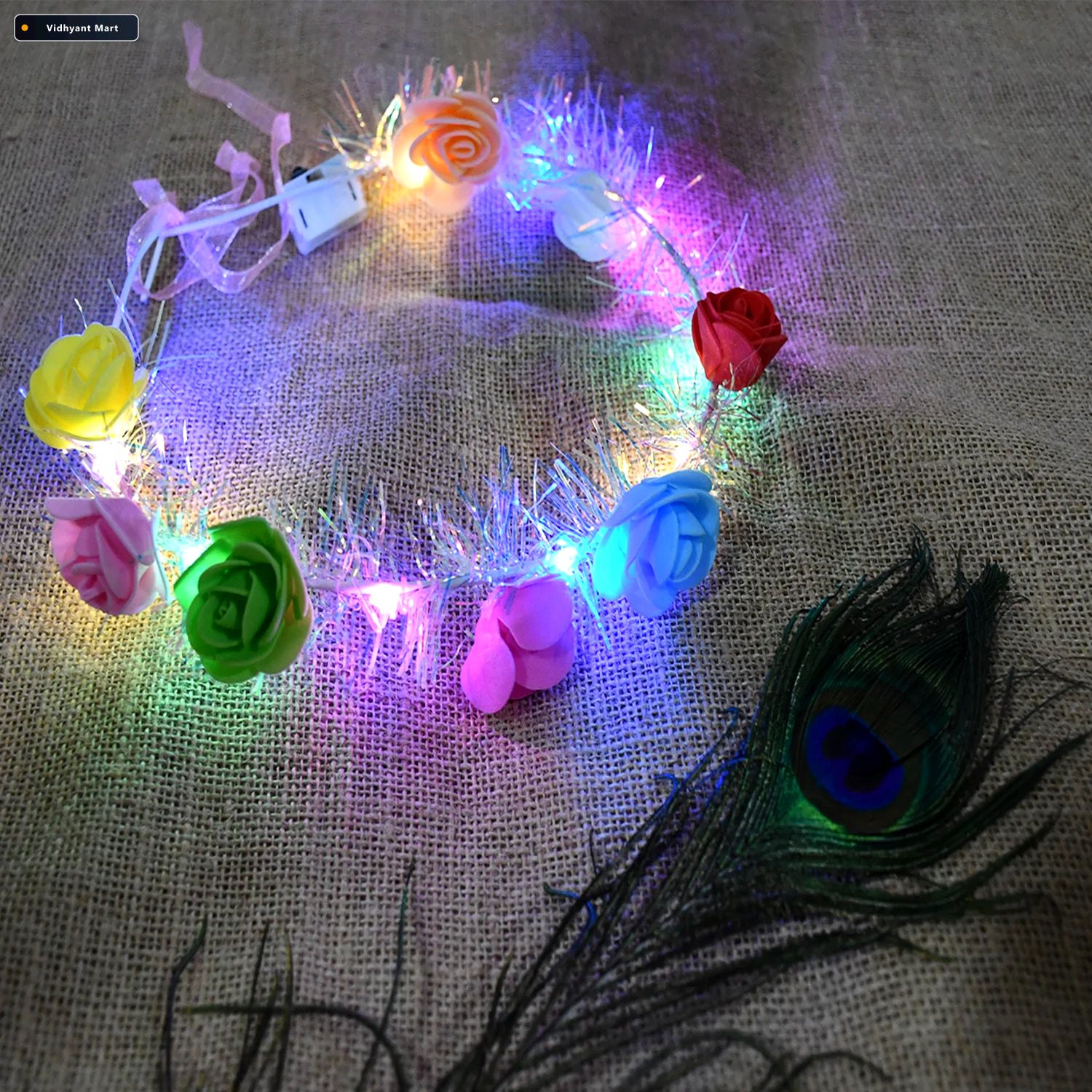 Vidhyant Mart Led Flower Crown Headband Multicolor Light Up Rose 2
