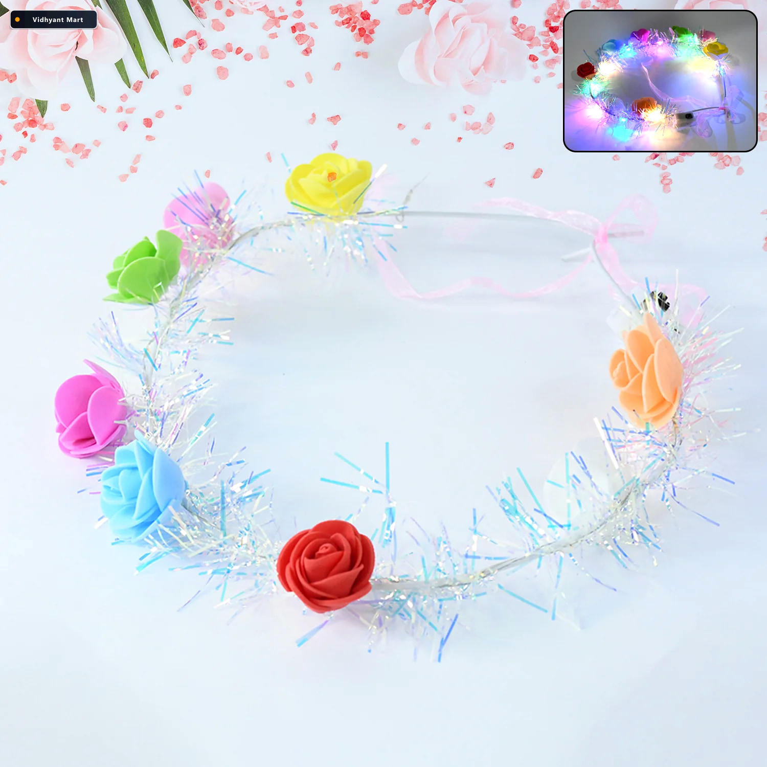 Vidhyant Mart Led Flower Crown Headband Multicolor Light Up Rose 3