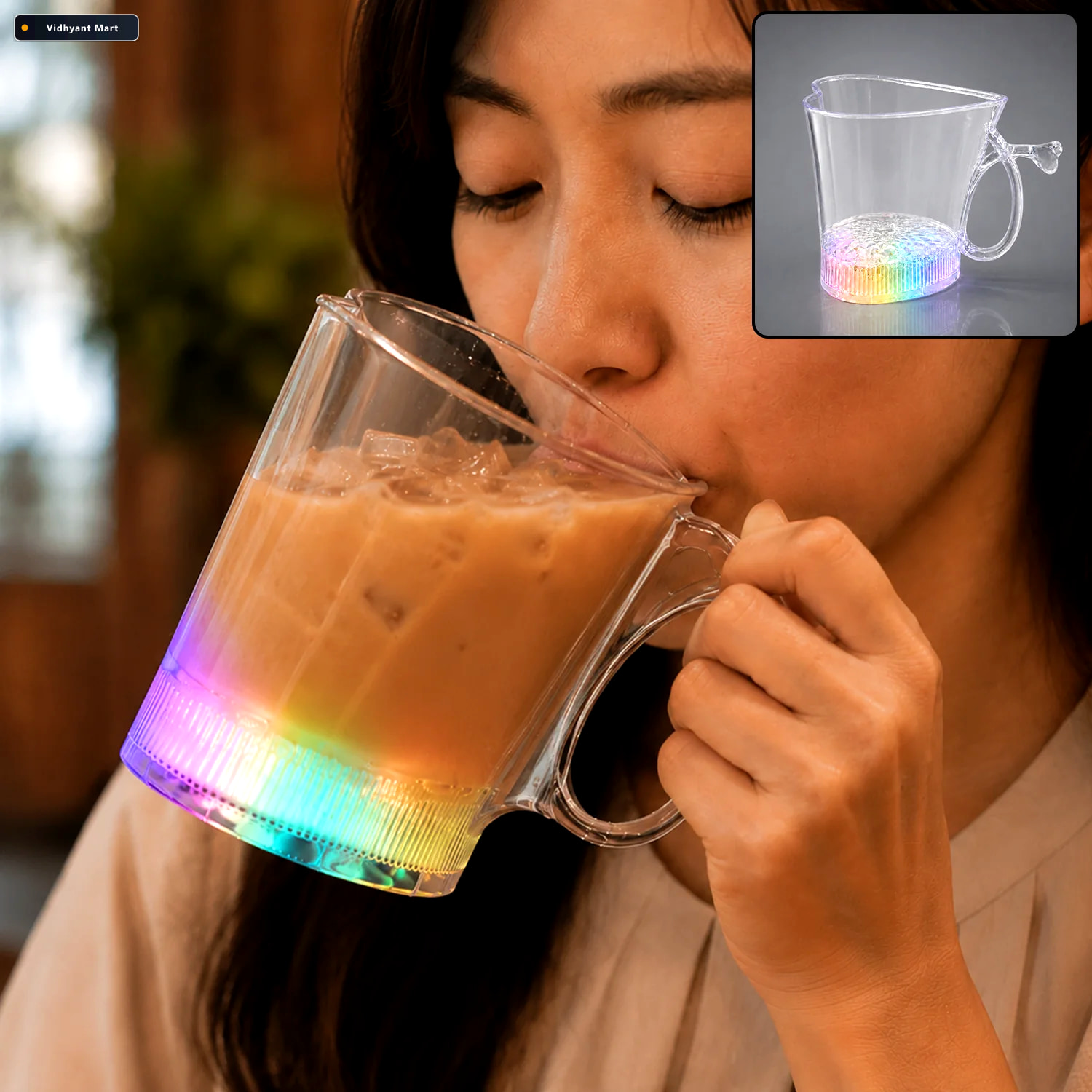 Vidhyant Mart Led Glass Cup Heart Shape Blinking Party Drinkware 1