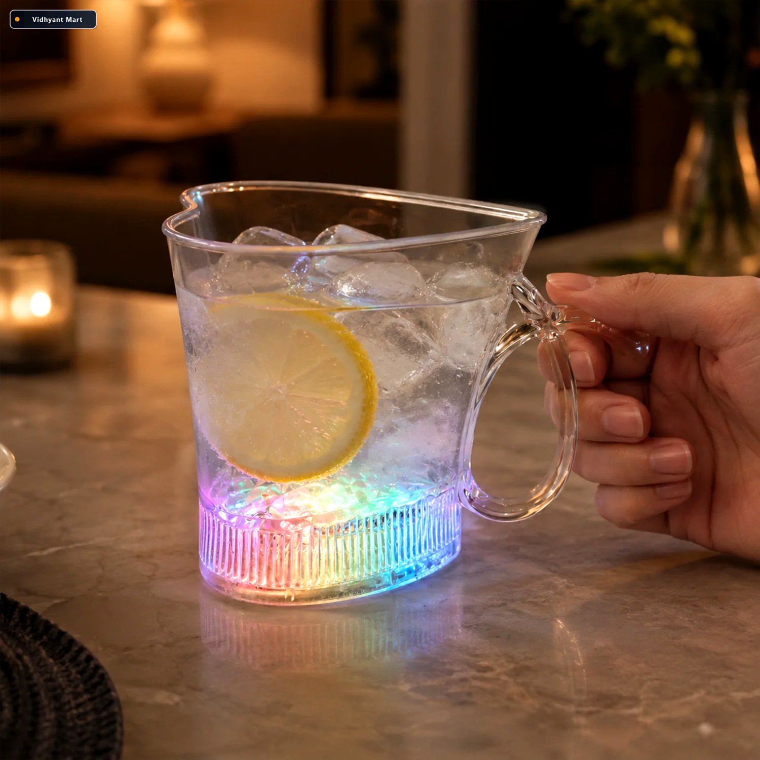 Vidhyant Mart Led Glass Cup Heart Shape Blinking Party Drinkware 2