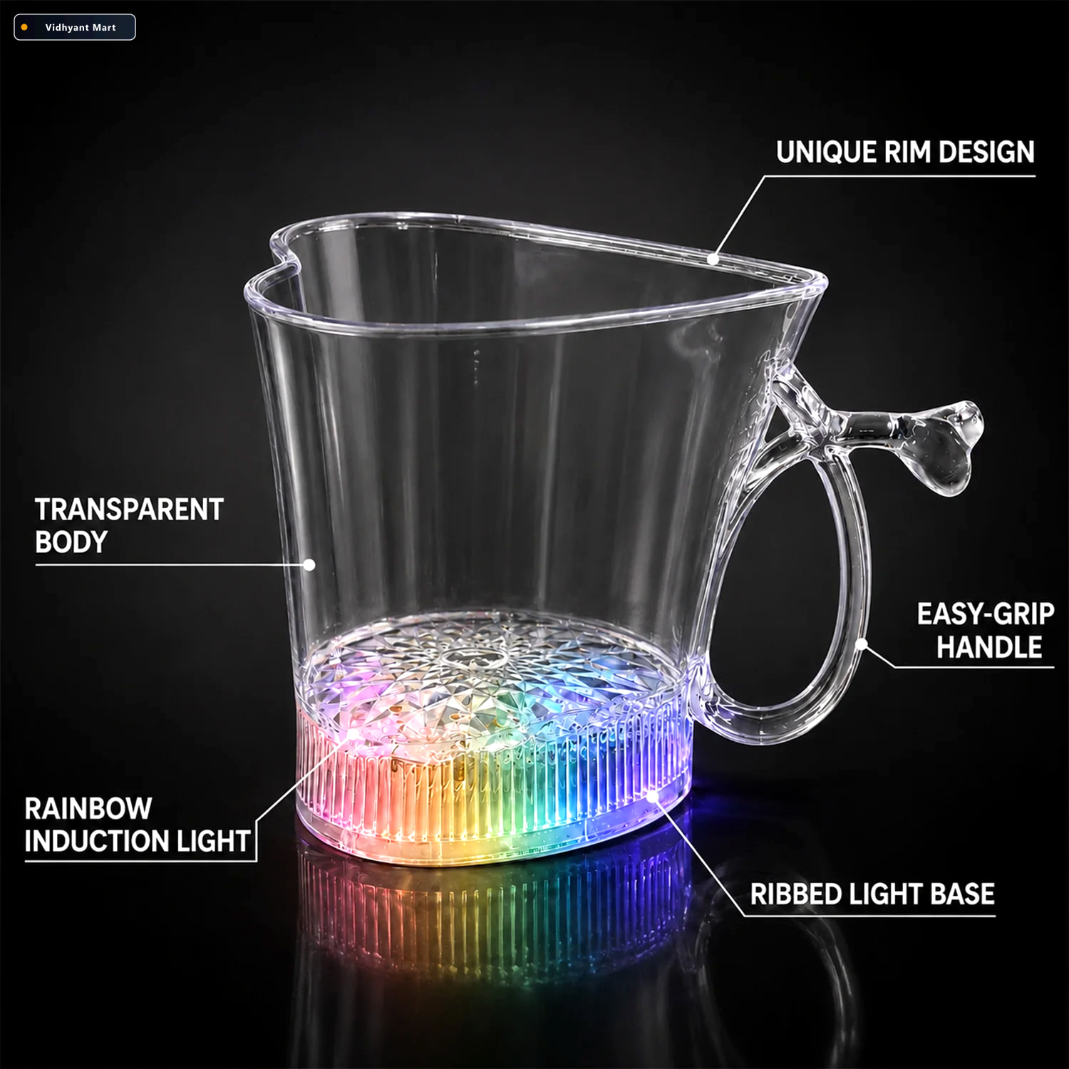 Vidhyant Mart Led Glass Cup Heart Shape Blinking Party Drinkware 3