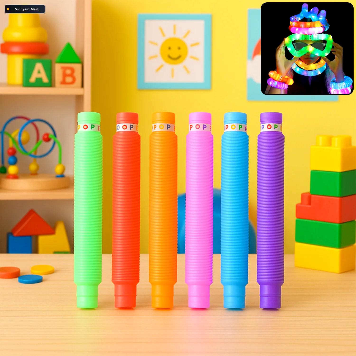 Vidhyant Mart Led Glow Pop Tube Stretchable Light Up Sensory Toy 1