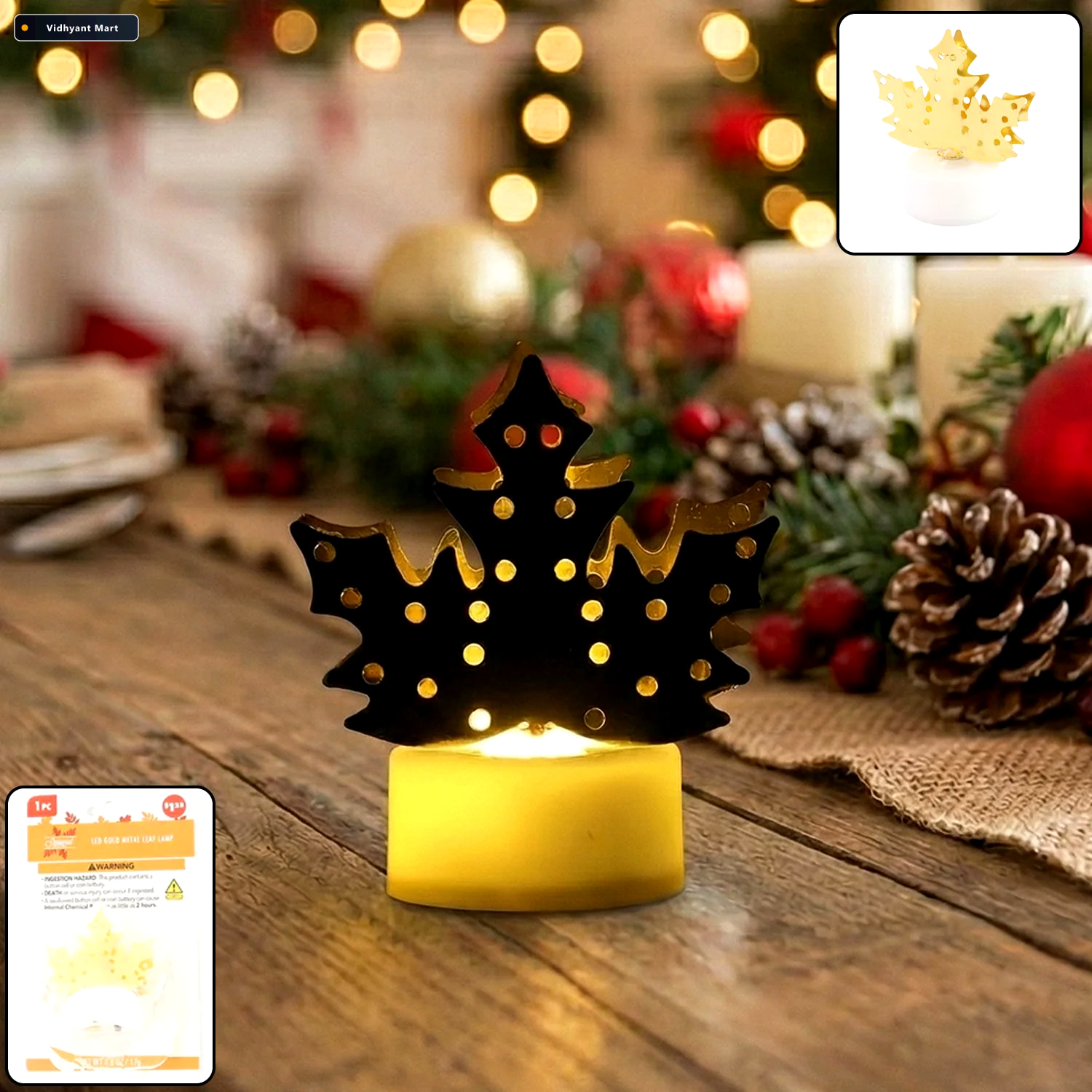 Vidhyant Mart Led Gold Metal Leaf Diya Lamp Battery Operated Fes 2