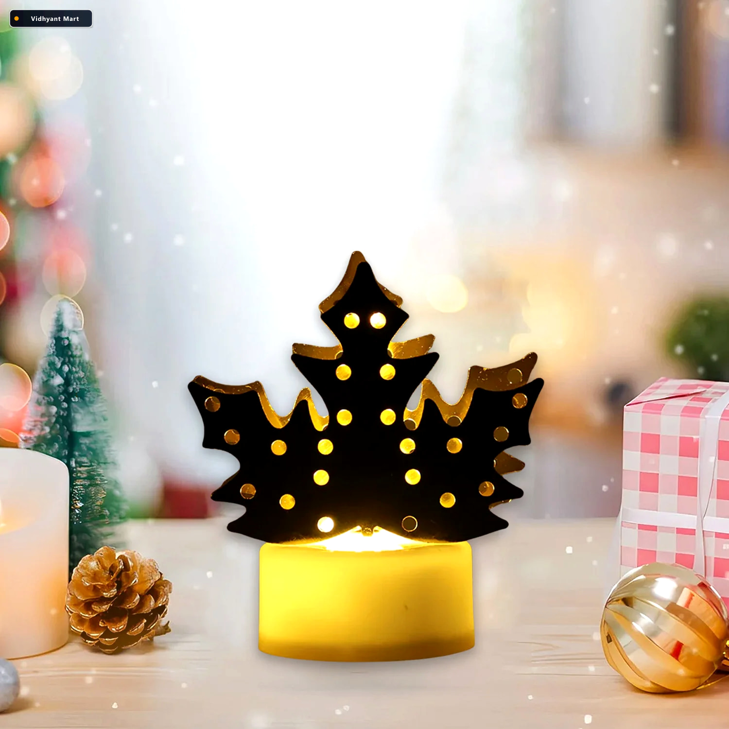 Vidhyant Mart Led Gold Metal Leaf Diya Lamp Battery Operated Fes 4