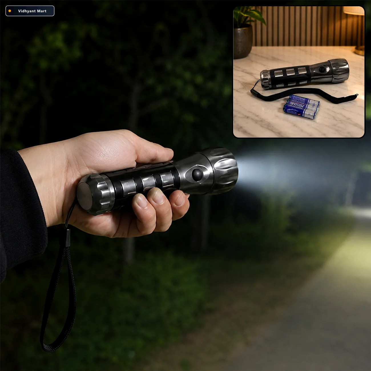 Vidhyant Mart Led Hand Torch Aluminium Rubber Grip Indo Glow 1