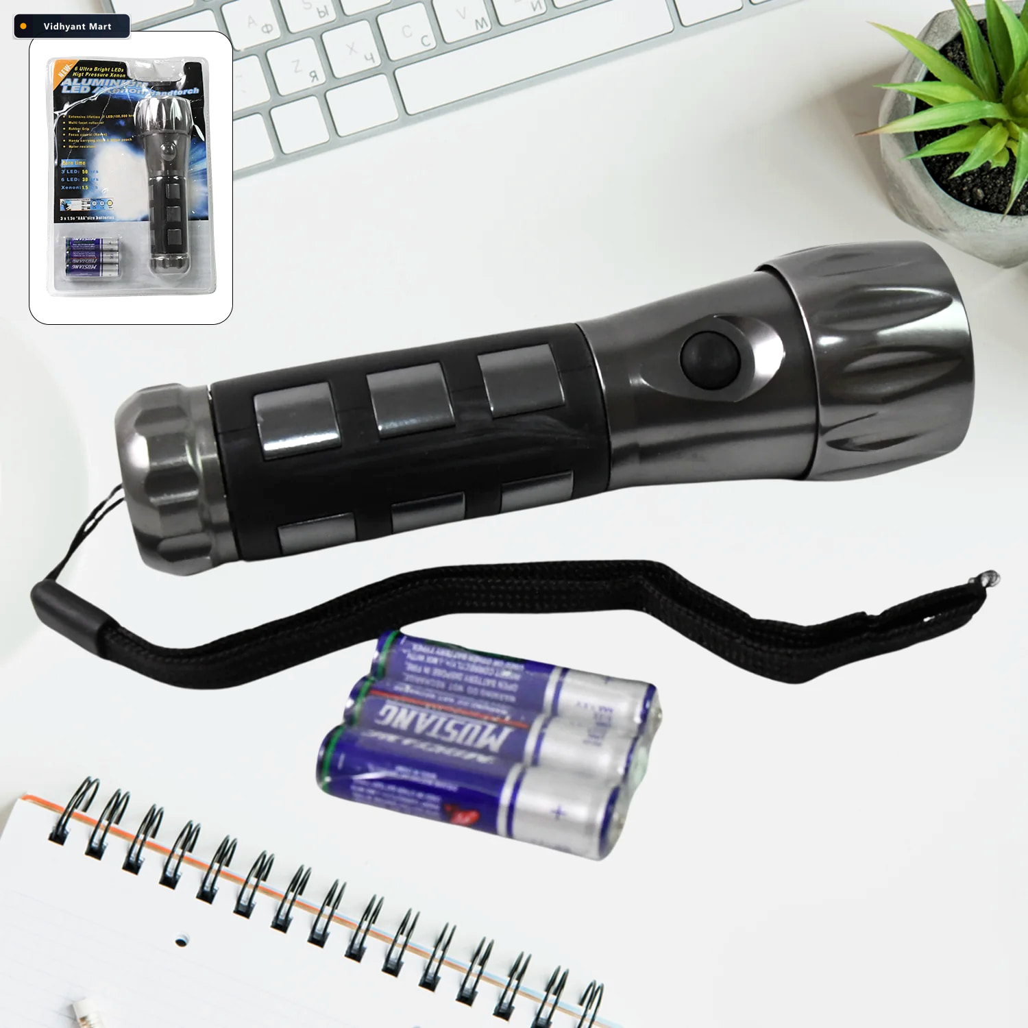 Vidhyant Mart Led Hand Torch Aluminium Rubber Grip Indo Glow 2