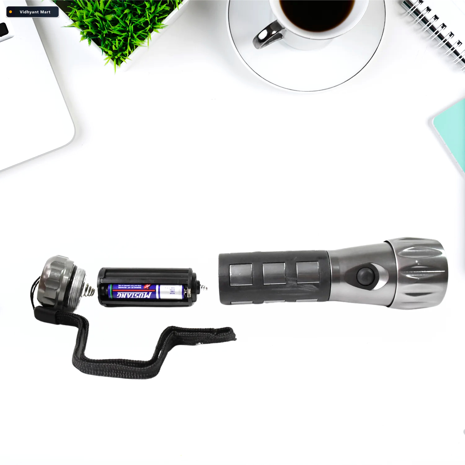 Vidhyant Mart Led Hand Torch Aluminium Rubber Grip Indo Glow 3