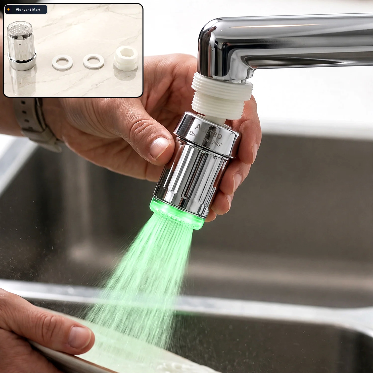Vidhyant Mart Led Light Dual Flow Faucet Tap Adapter With Splash 1