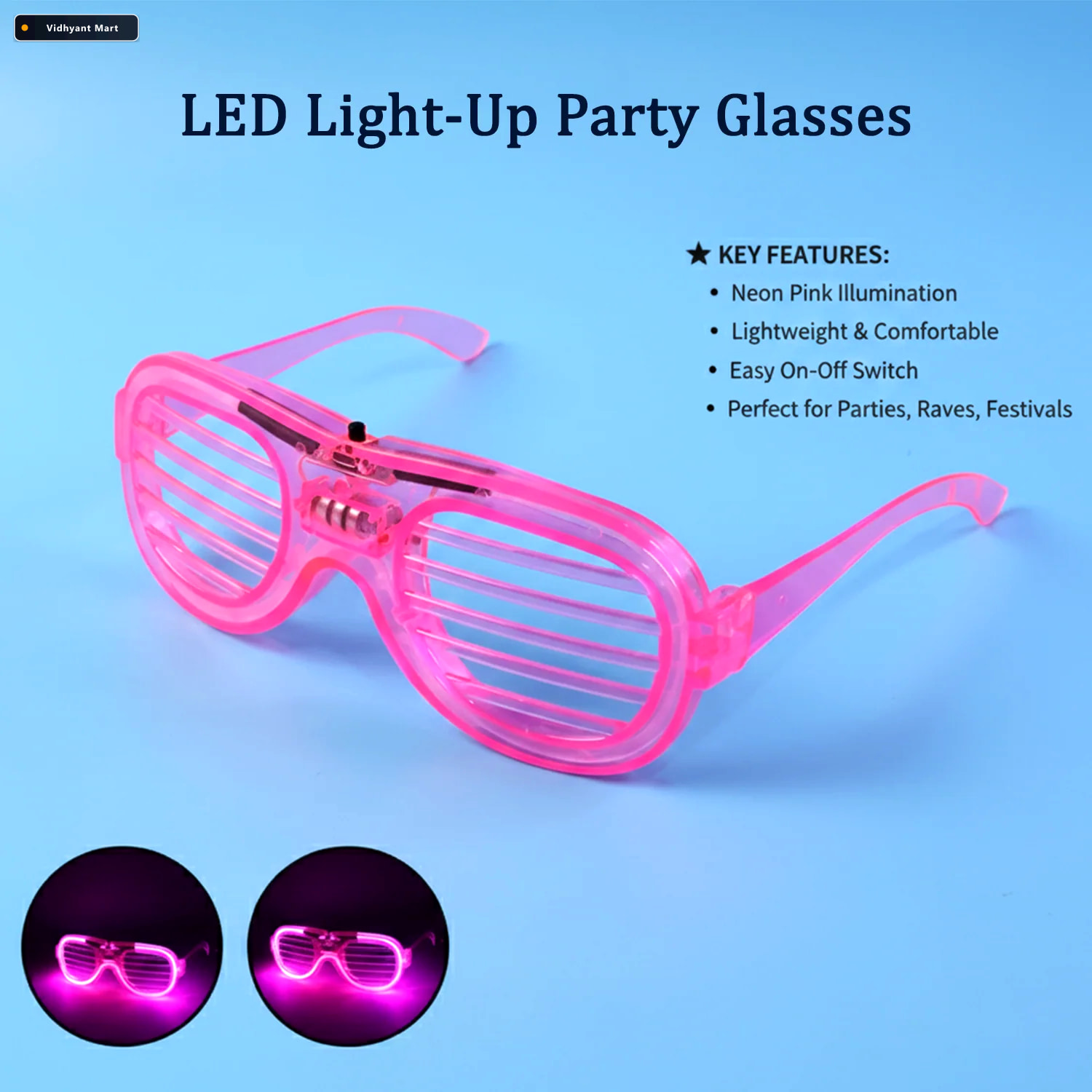 Vidhyant Mart Led Light Up Party Glasses Bright Comfortable Acce 3