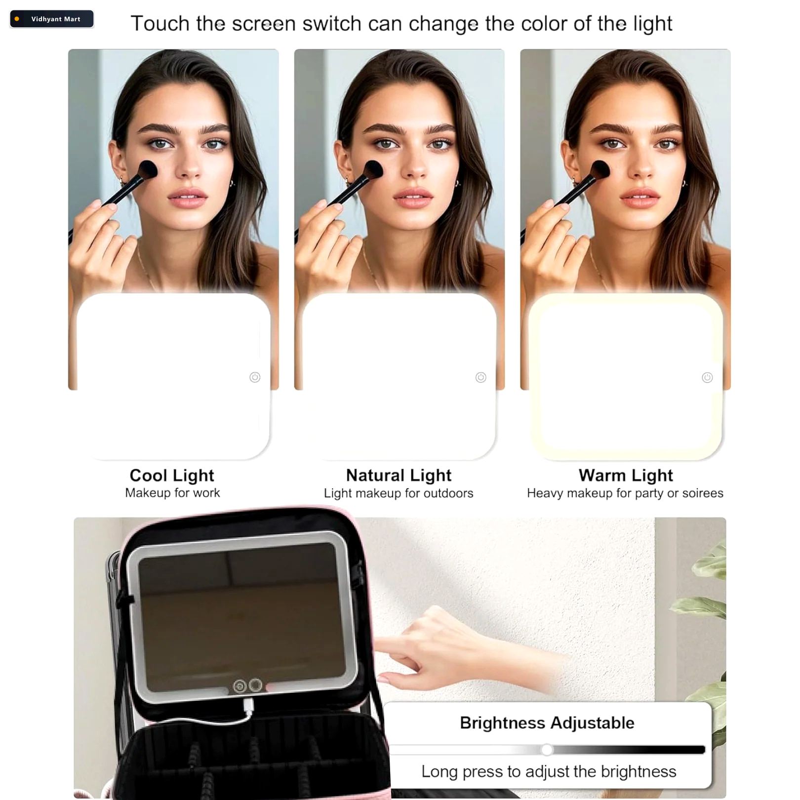 Vidhyant Mart Led Makeup Organizer Box Touch Sensor Mirror Usb R 3