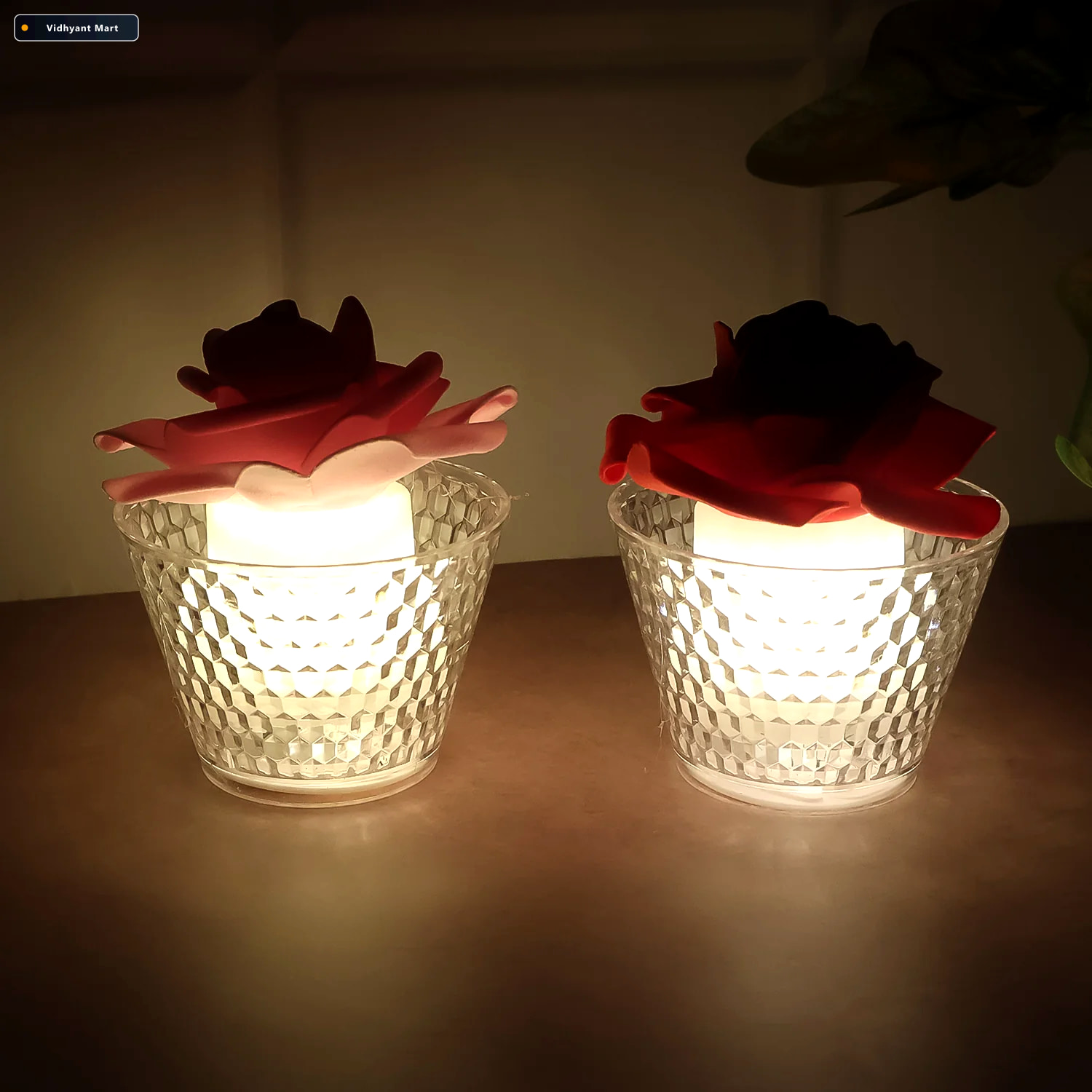 Vidhyant Mart Led Rose Flower Flameless Tealight Candle Set Eleg 2