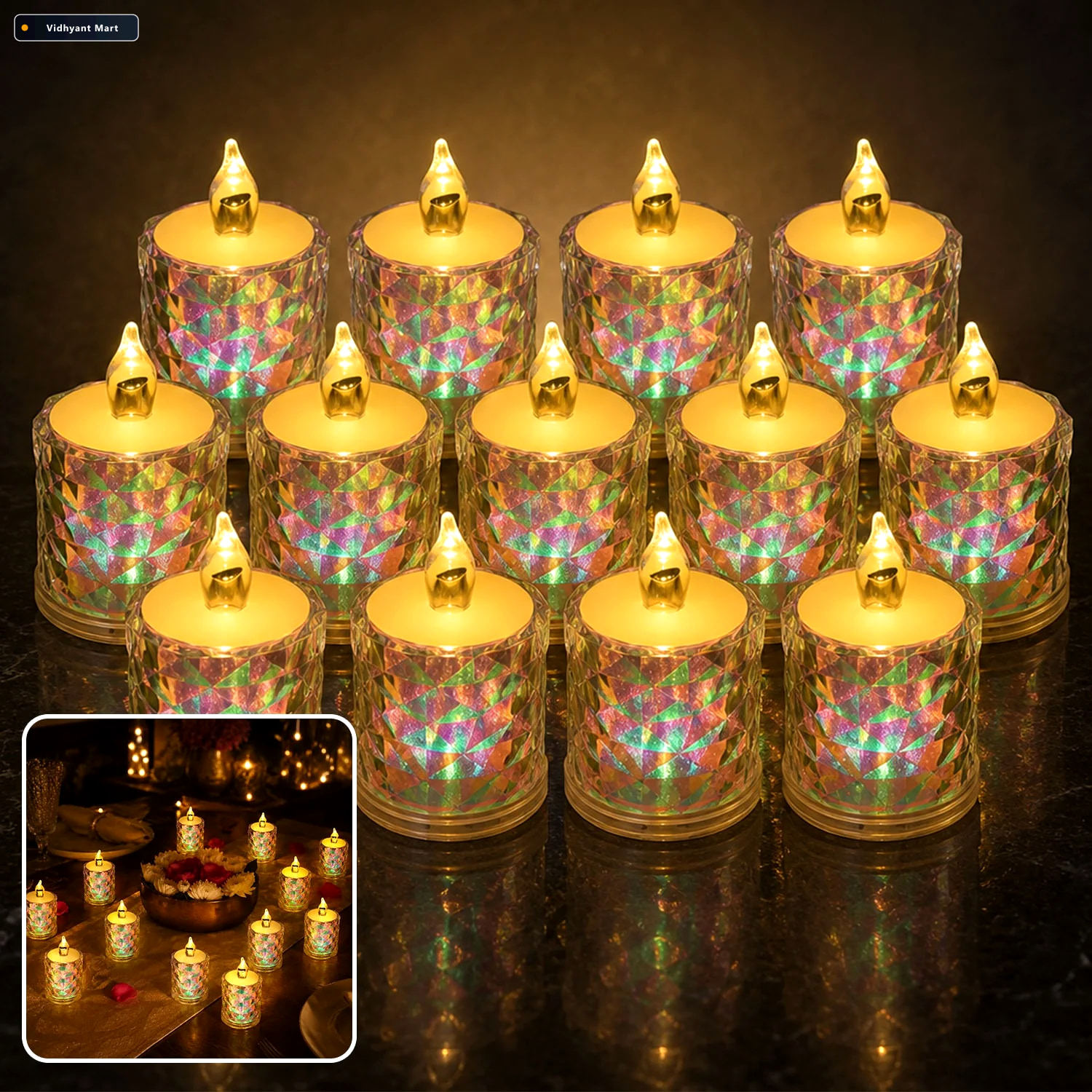 Vidhyant Mart Led Tealight Candles 12 Pack Flameless Diwali Deco 2