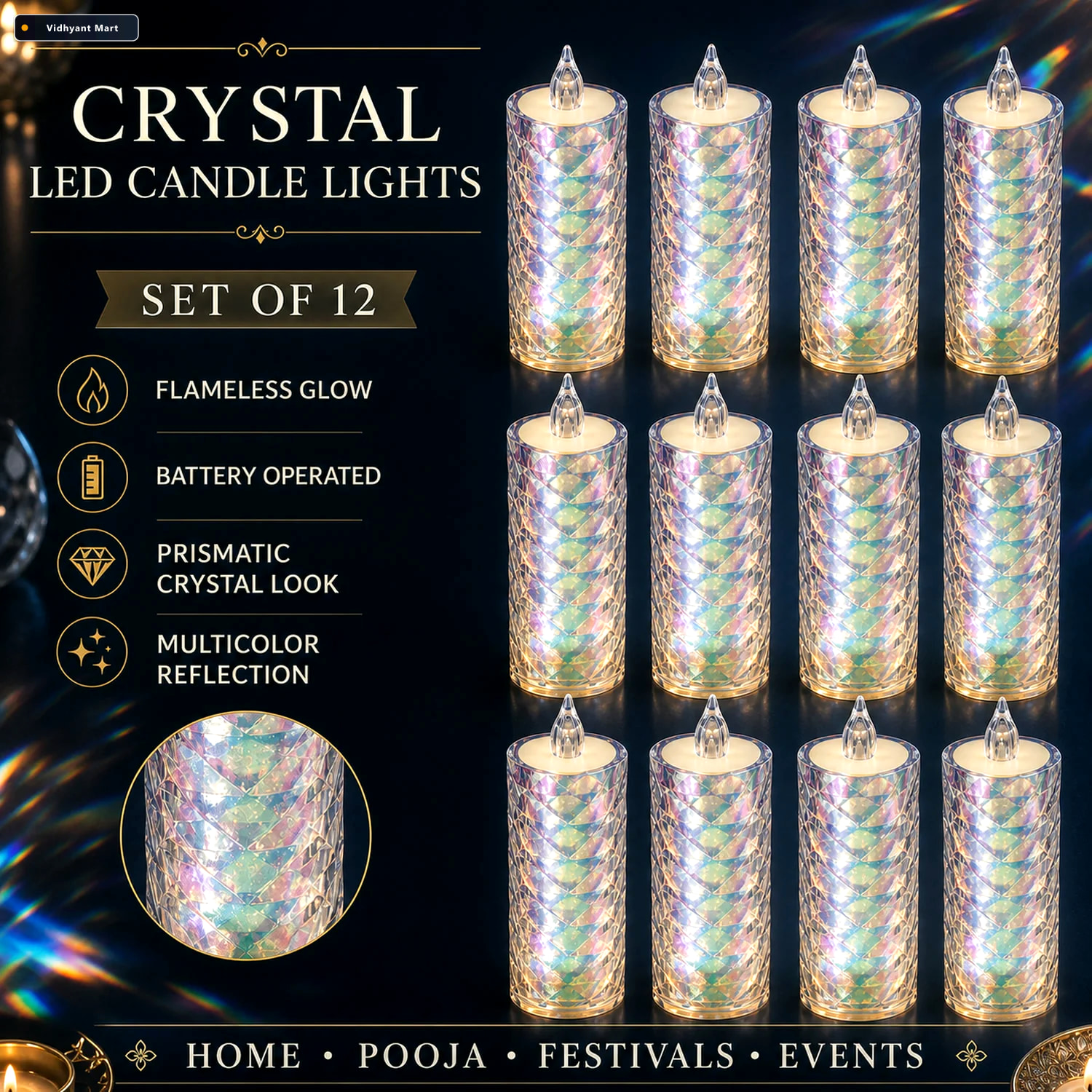 Vidhyant Mart Led Tealight Candles 12 Pack Flameless Diwali Ligh 3