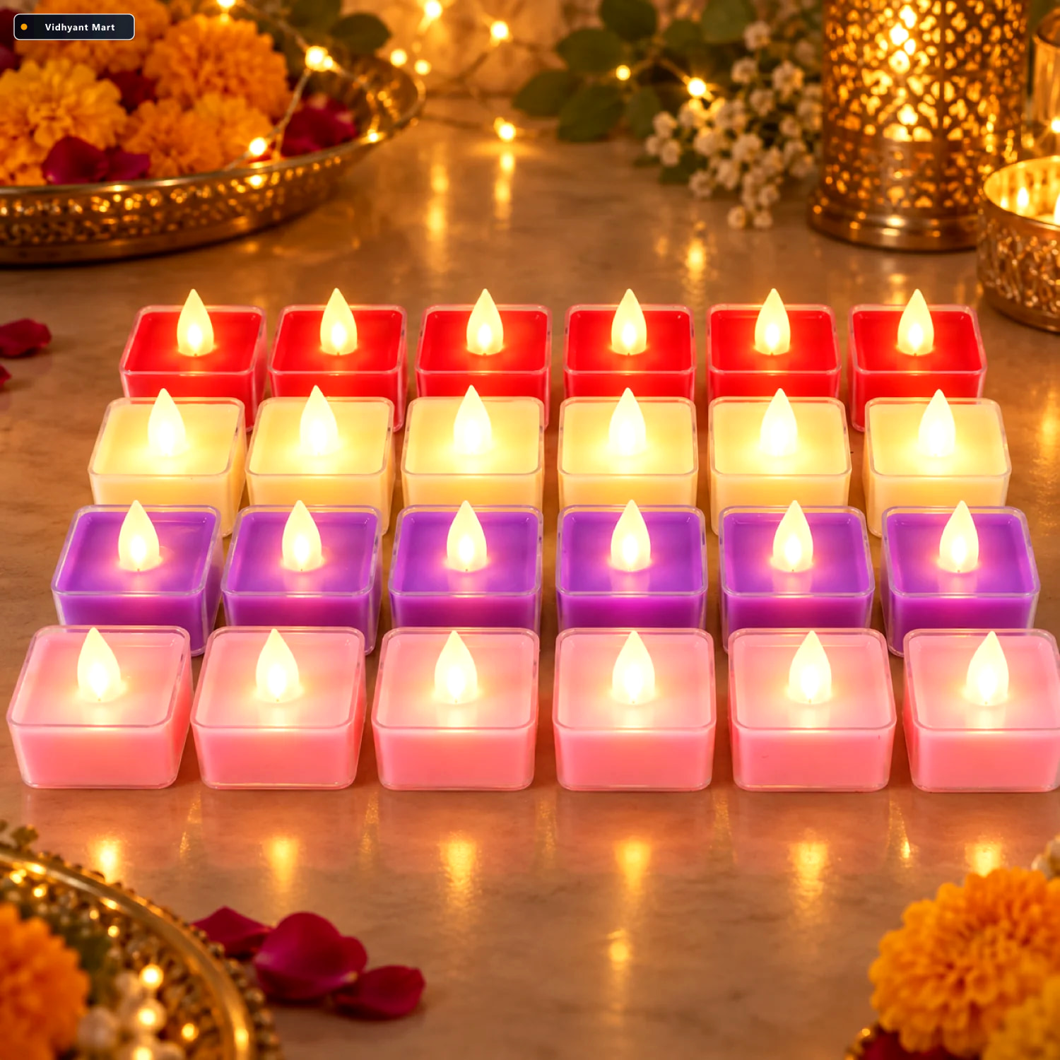 Vidhyant Mart Led Tealight Candles Set Of 24 Multi Color Flamele 1