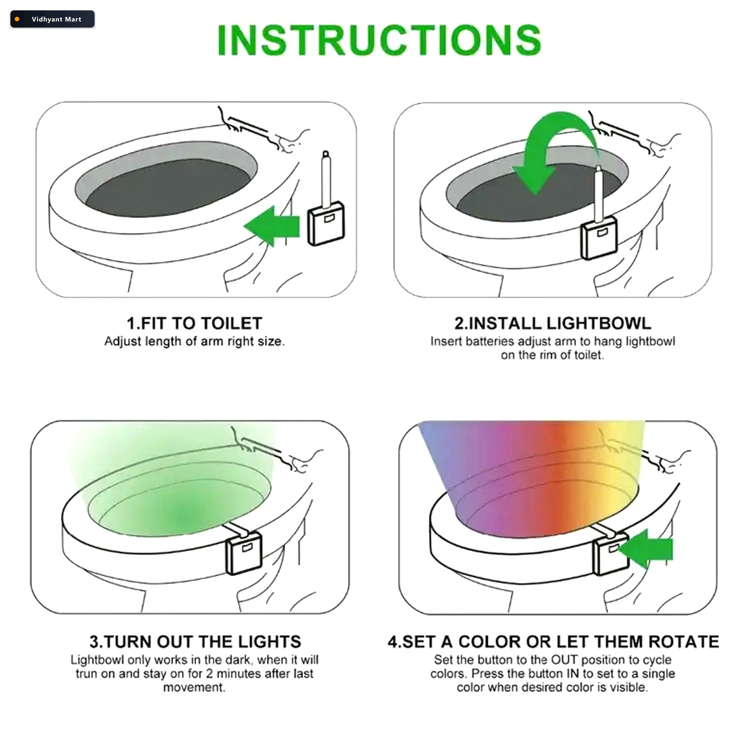 Vidhyant Mart Led Toilet Bowl Light Motion Sensor 8 Colours Indo 3