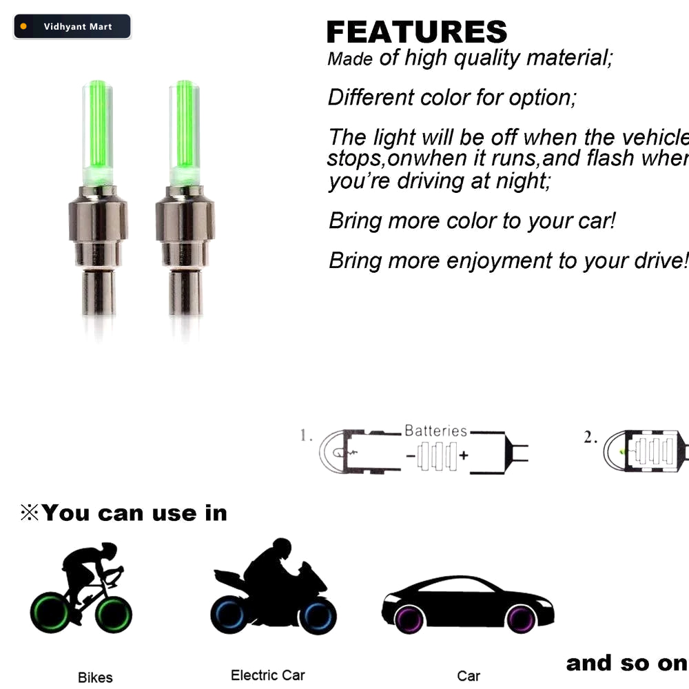 Vidhyant Mart Led Tyre Valve Caps Motion Activated Light Racevau 3