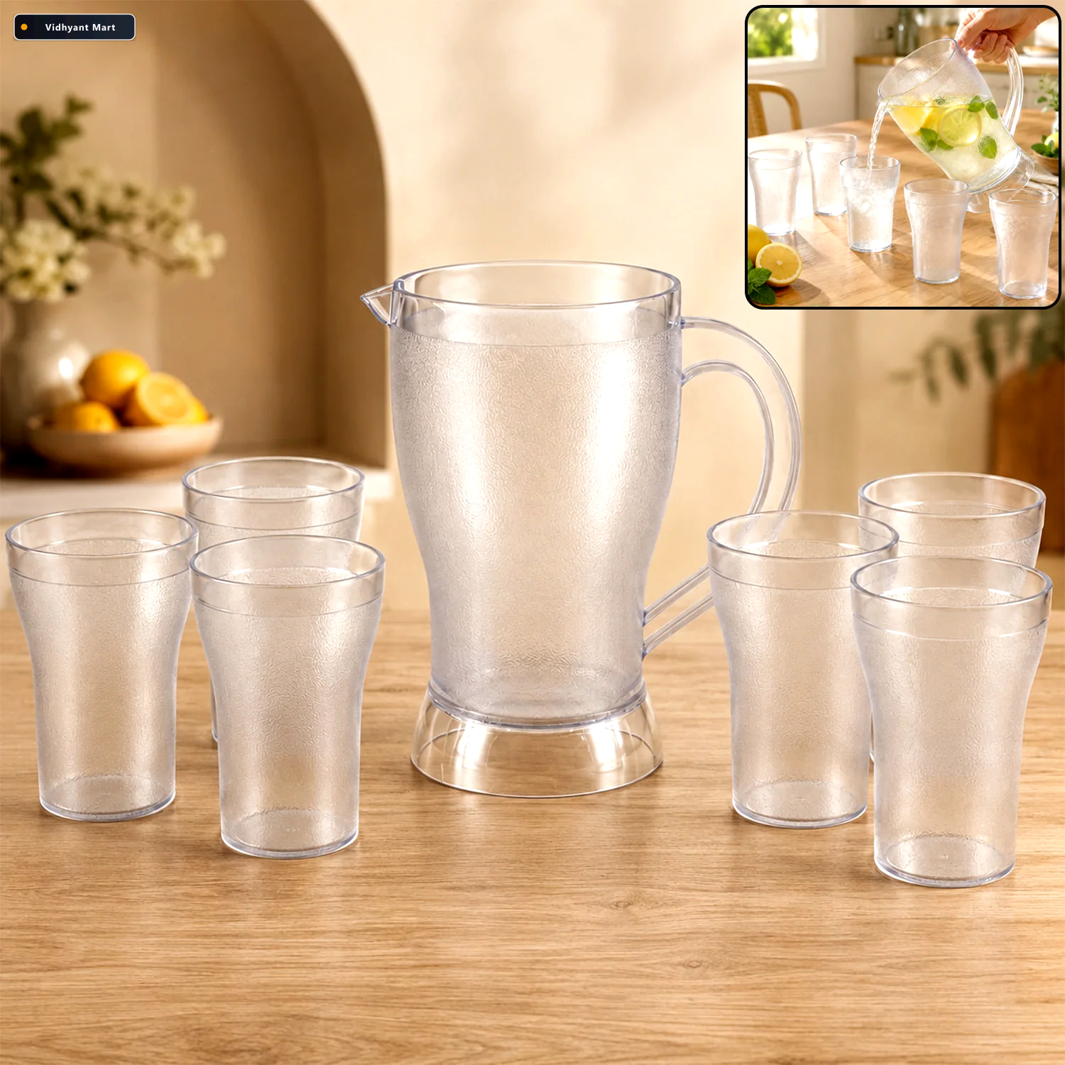 Vidhyant Mart Lemon Jug Set 1200ml Unbreakable Jug With 6 Glasse 1