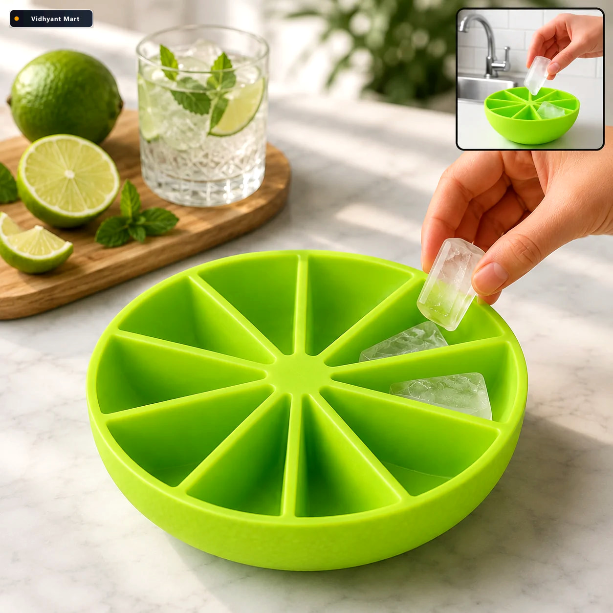 Vidhyant Mart Lemon Shape Silicone Ice Cube Tray 8 Slot Flexible 1