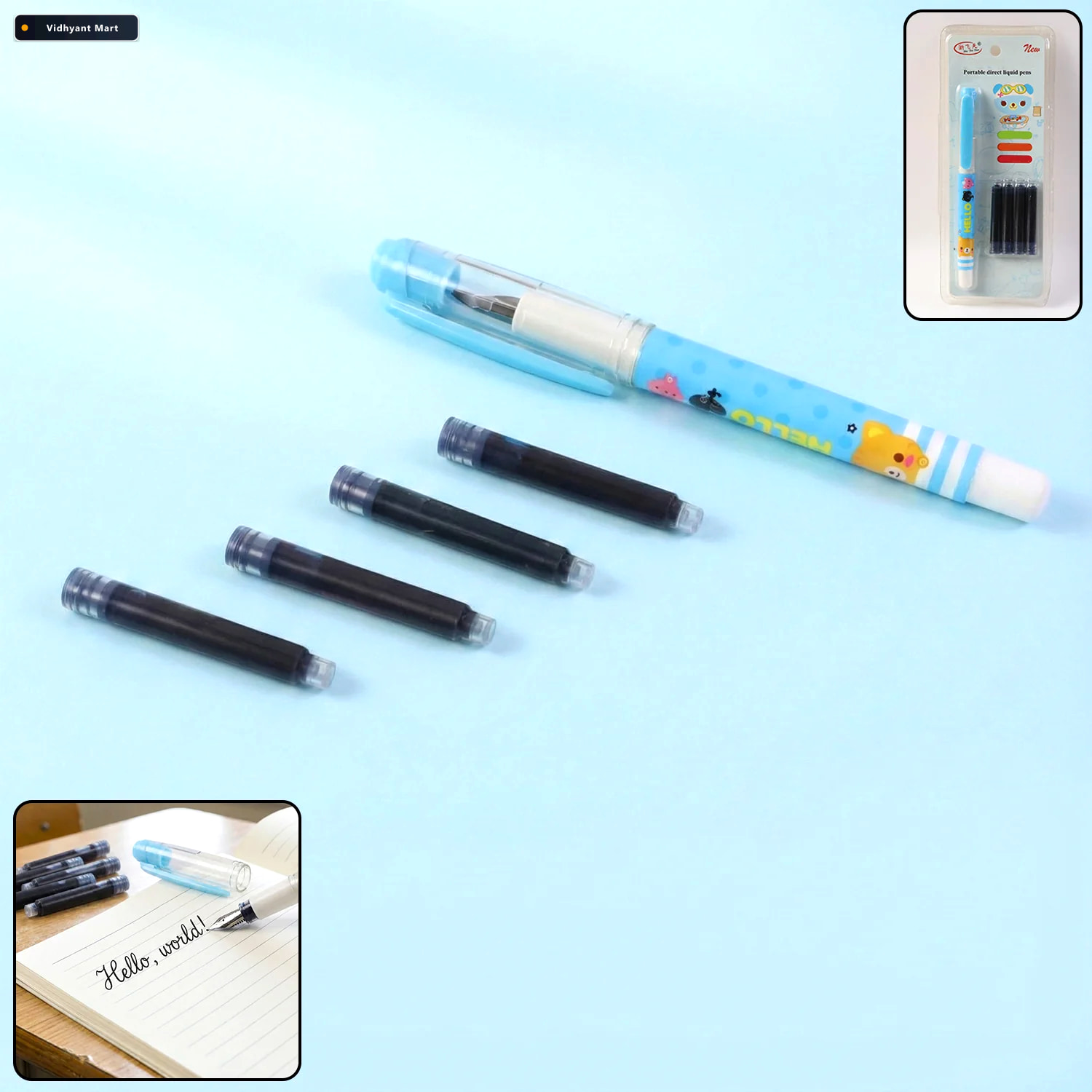 Vidhyant Mart Liquid Ink Pen Set Cute Cartoon Design With Refill 2