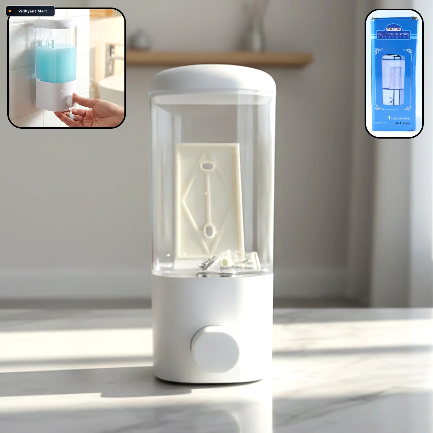 Vidhyant Mart Liquid Soap Dispenser 500ml Wall Mount With Manual 1