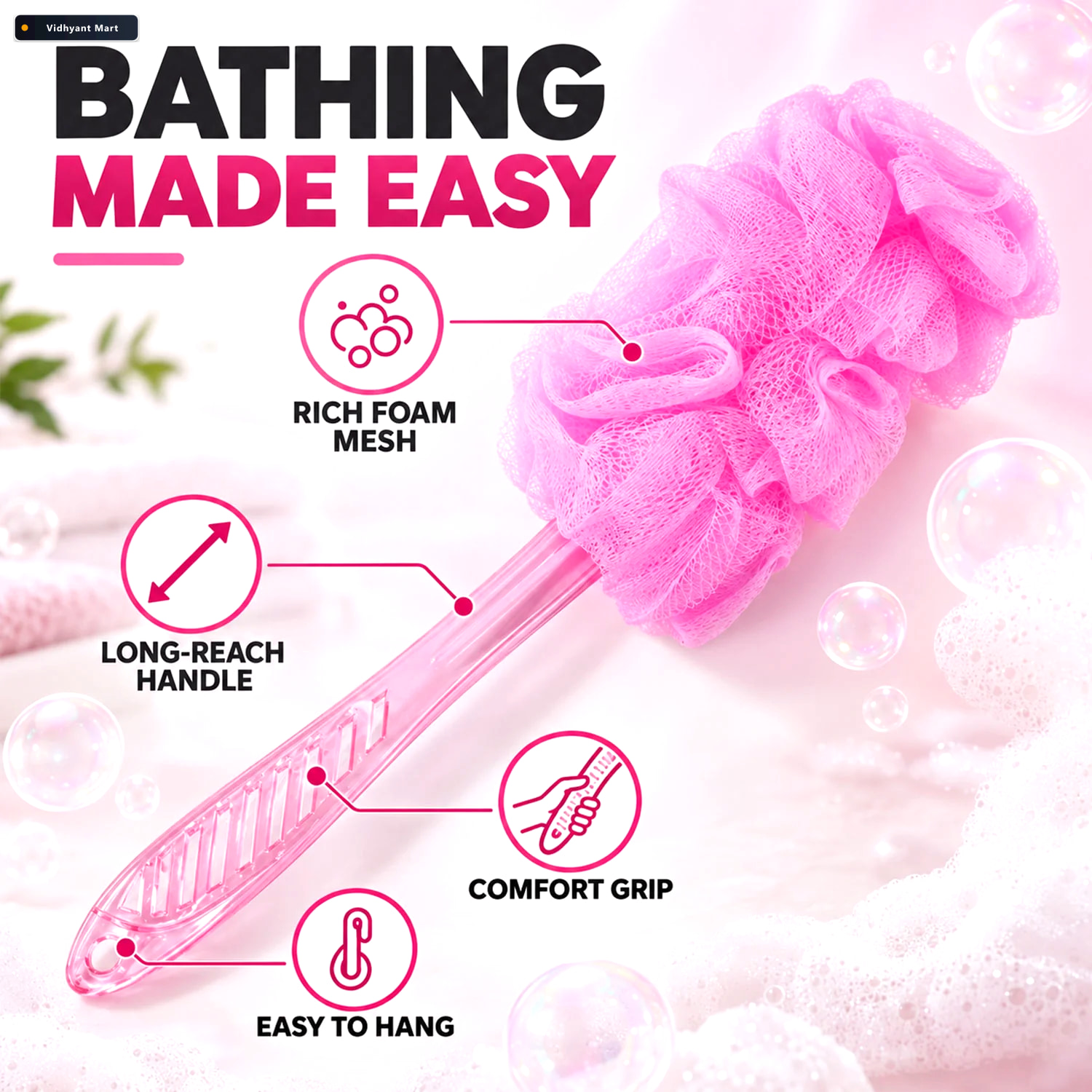 Vidhyant Mart Long Handle Back Scrubber For Bathroom Shower Body 2