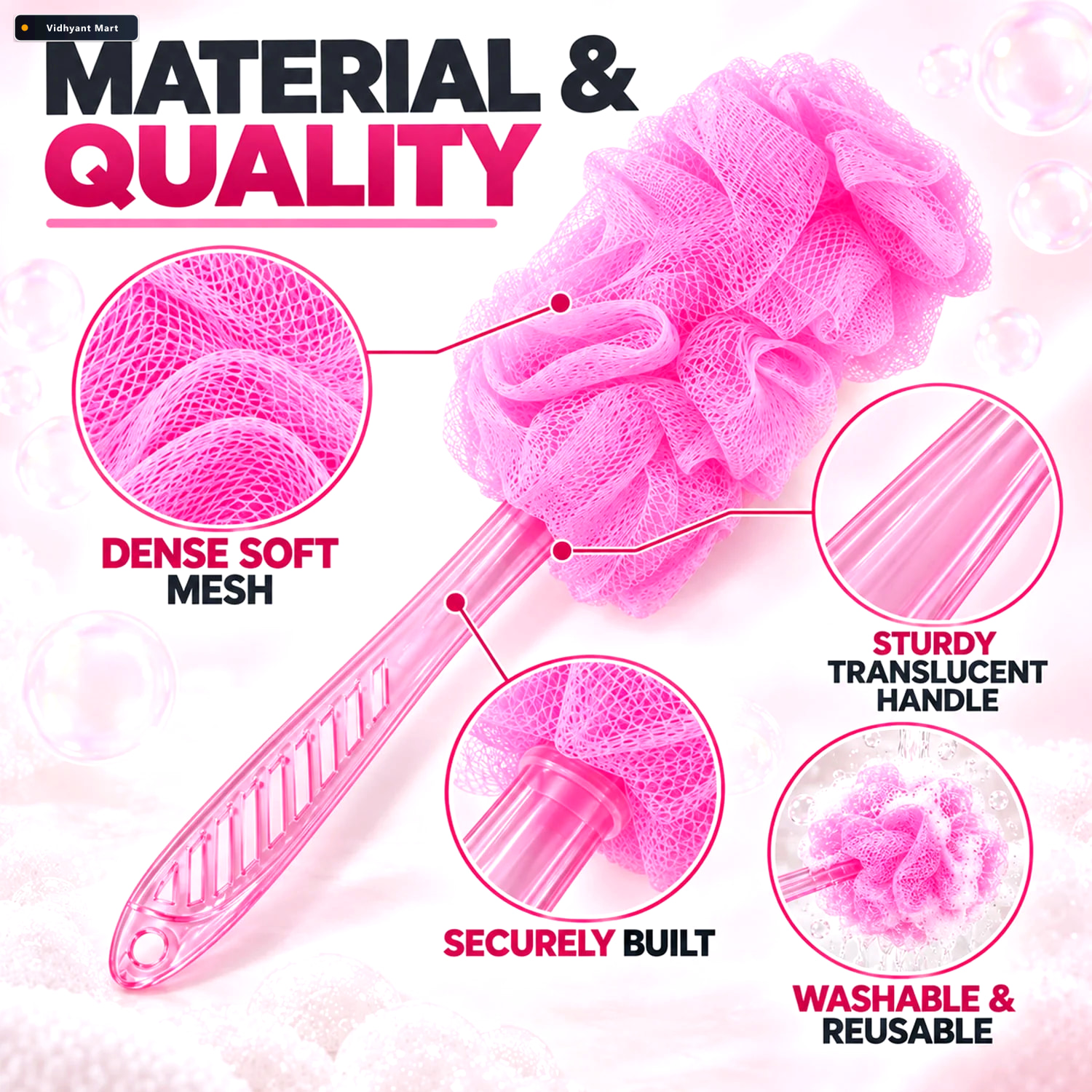 Vidhyant Mart Long Handle Back Scrubber For Bathroom Shower Body 3