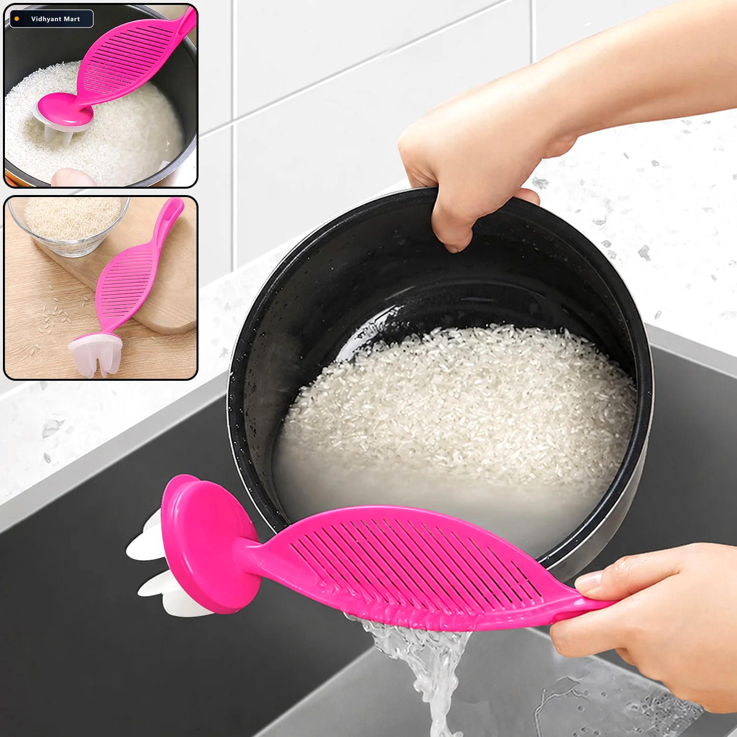 Vidhyant Mart Long Handle Kitchen Strainer Spoon For Rice Vegeta 1