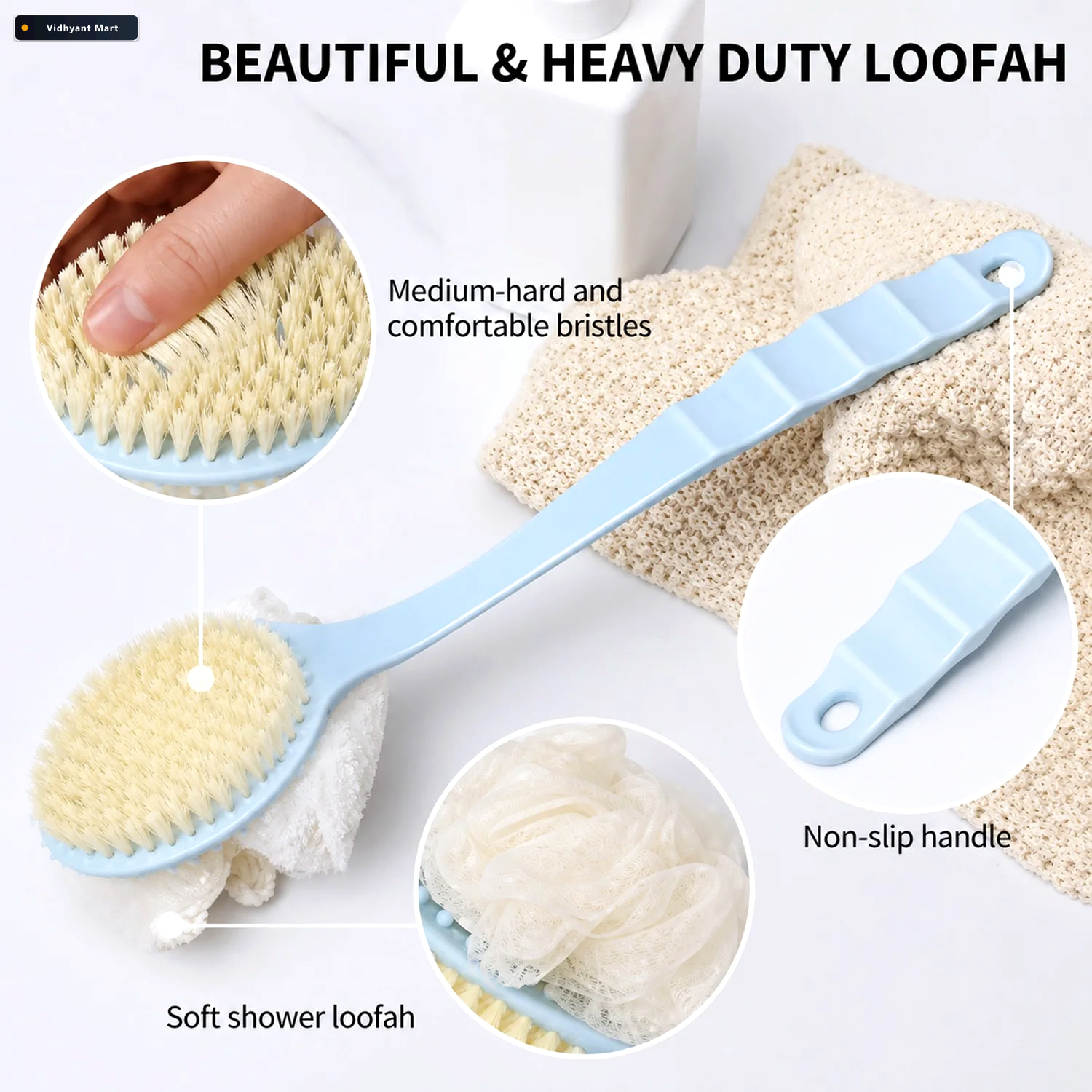 Vidhyant Mart Long Handle Shower Brush Gentle Exfoliation For De 2