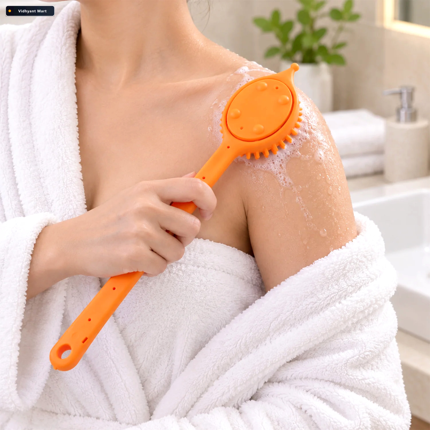 Vidhyant Mart Long Handle Silicone Back Scrubber With Soap Dispe 3