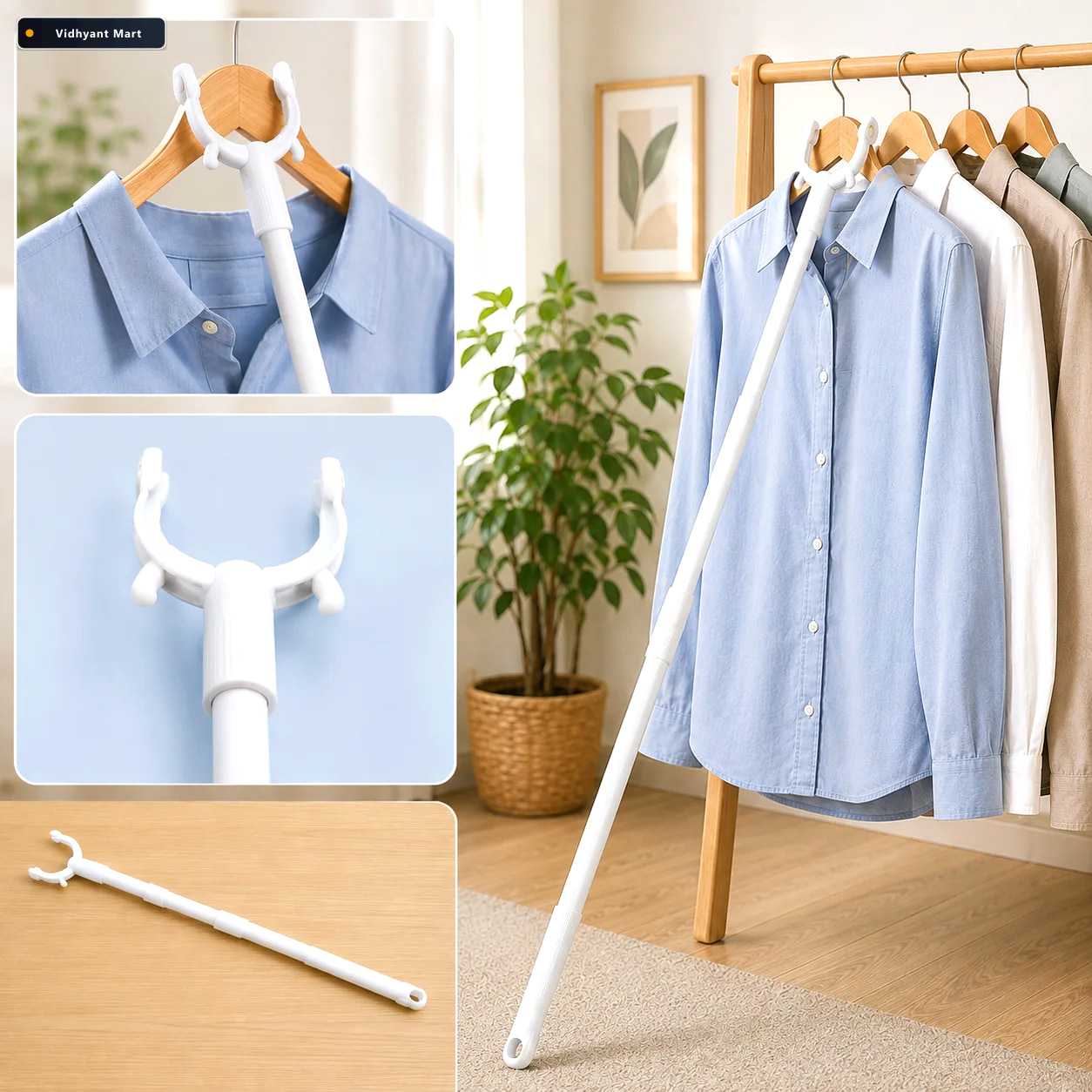 Vidhyant Mart Long Reach Clothes Hook Rod 86 Cm For Easy Access 1