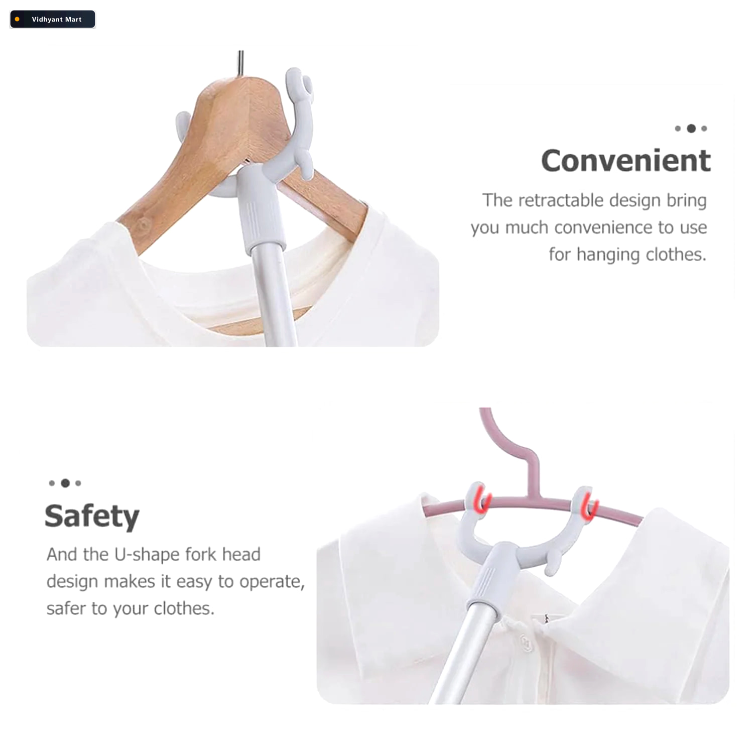 Vidhyant Mart Long Reach Clothes Hook Rod 86 Cm For Easy Access 4