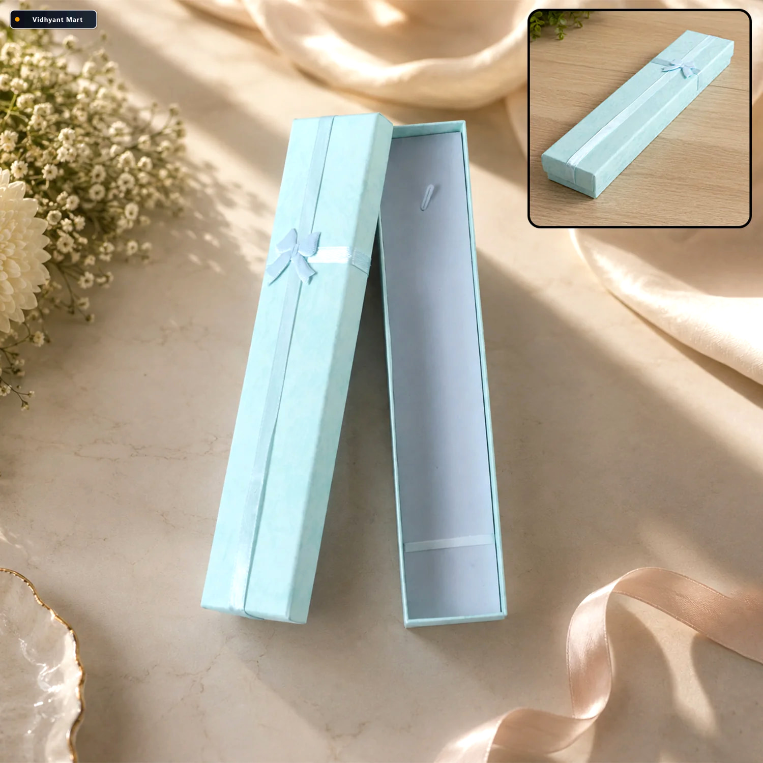Vidhyant Mart Long Rectangular Paper Empty Gift Box With Bow For 1
