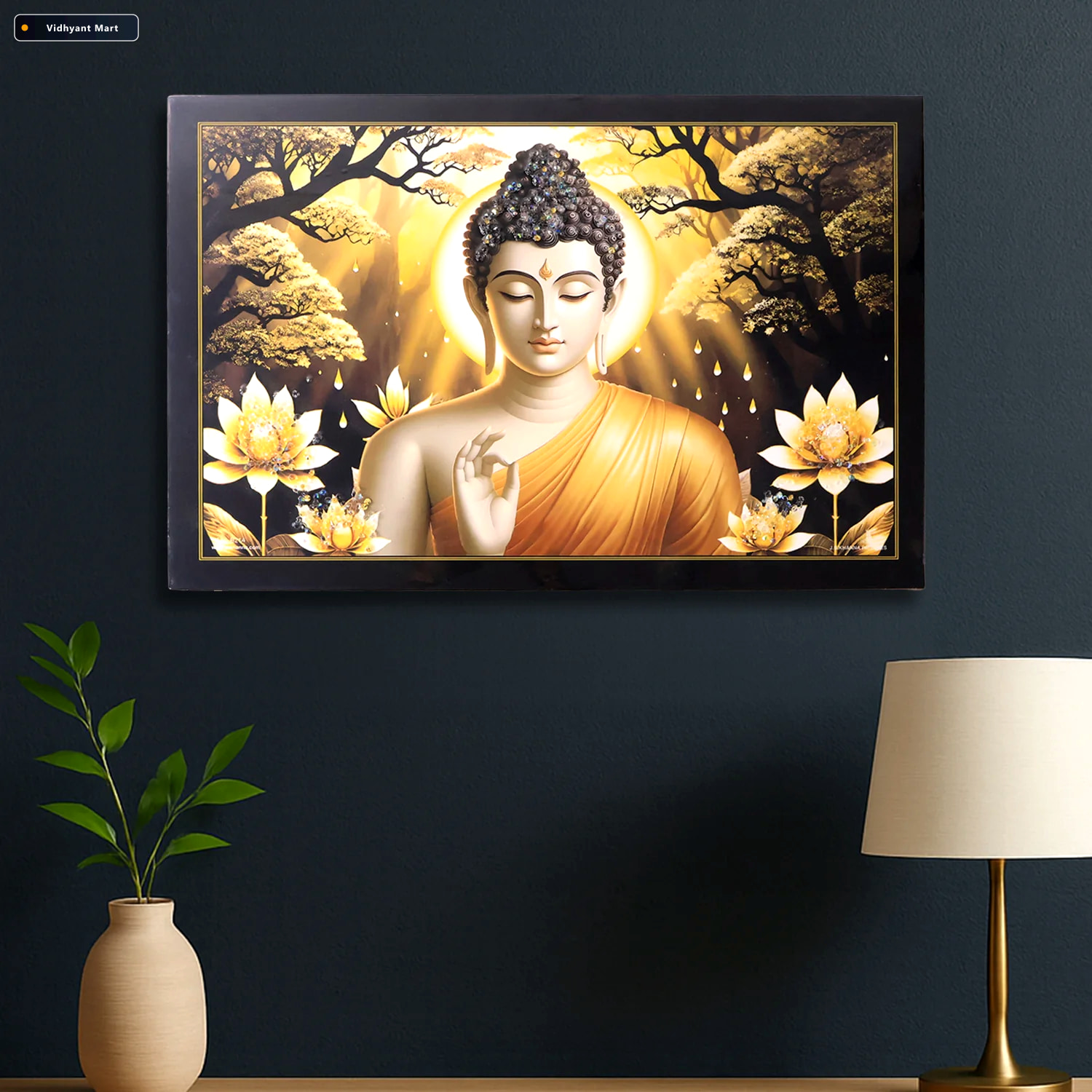 Vidhyant Mart Lord Buddha Wall Painting Spiritual Decor With Woo 1