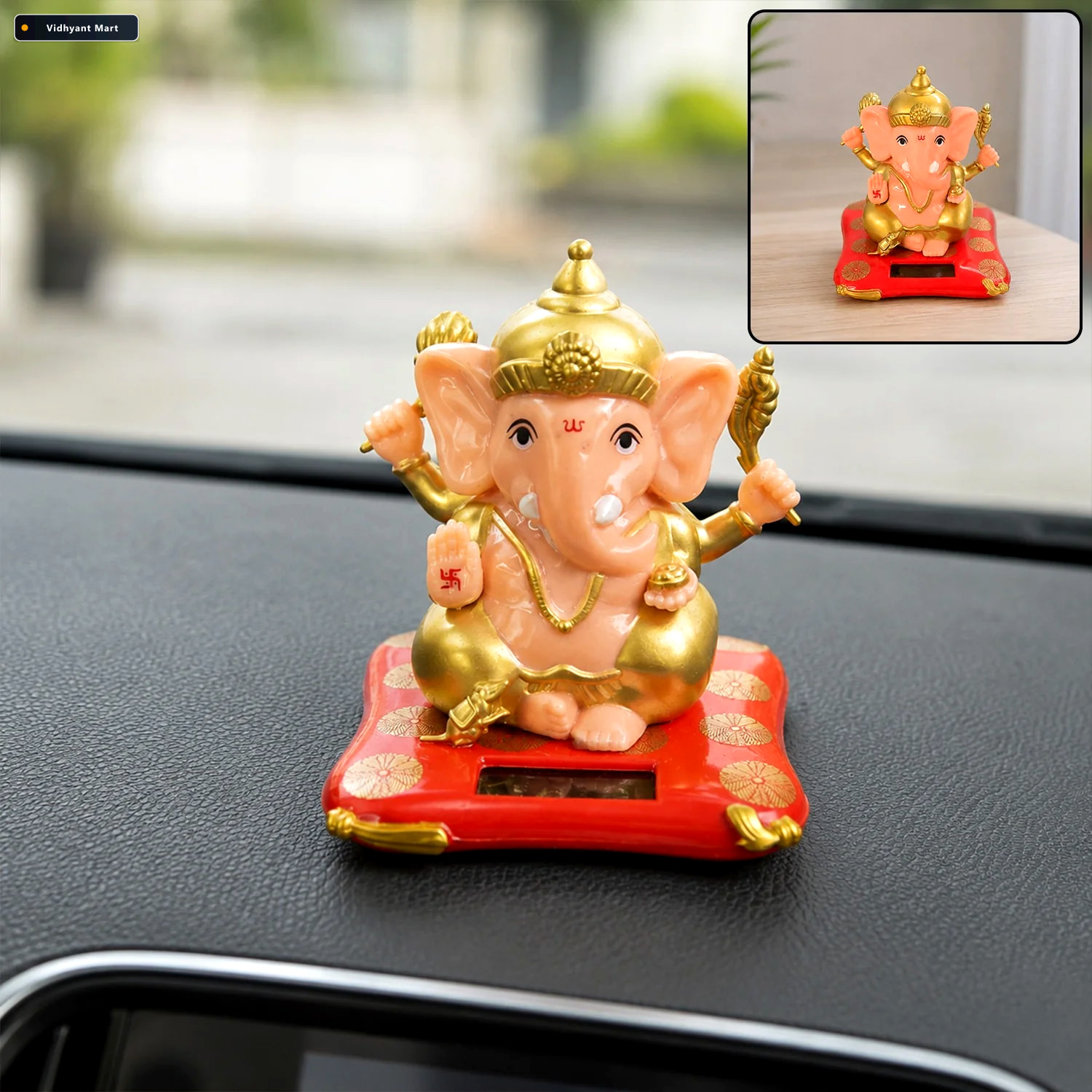 Vidhyant Mart Lord Ganesh Idol With Solar Powered Base Medium De 1