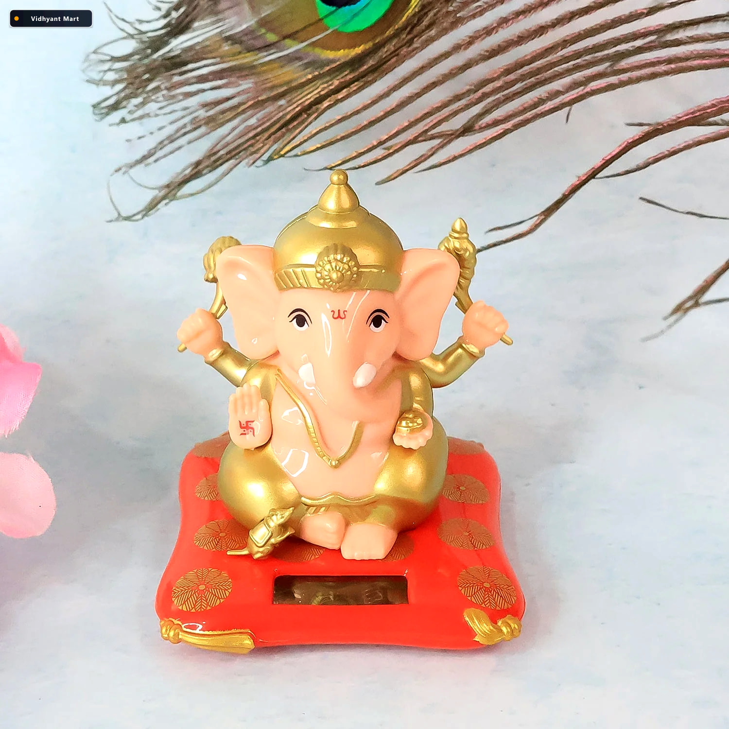 Vidhyant Mart Lord Ganesh Idol With Solar Powered Base Medium De 2