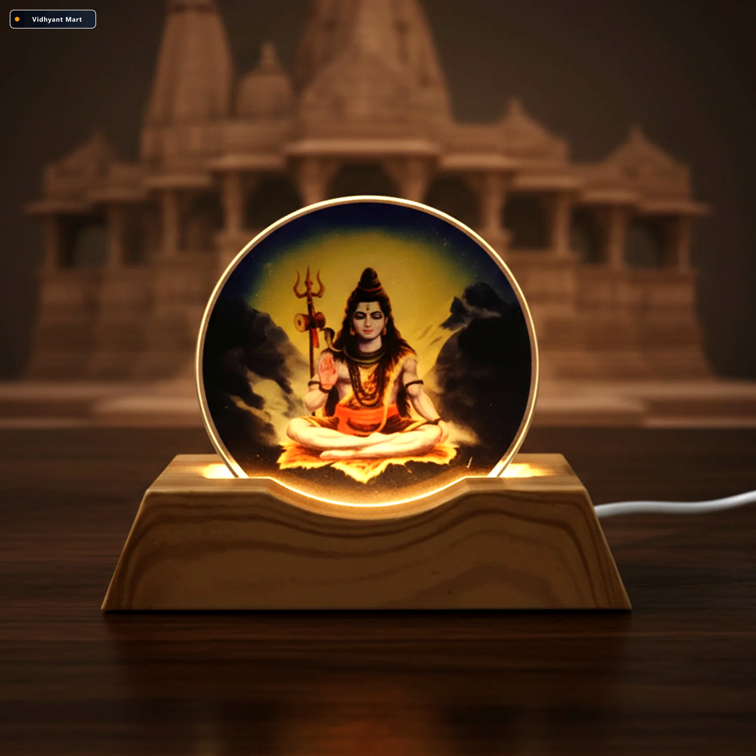 Vidhyant Mart Lord Shiva Led Night Lamp 3d Creative Wooden Base 2