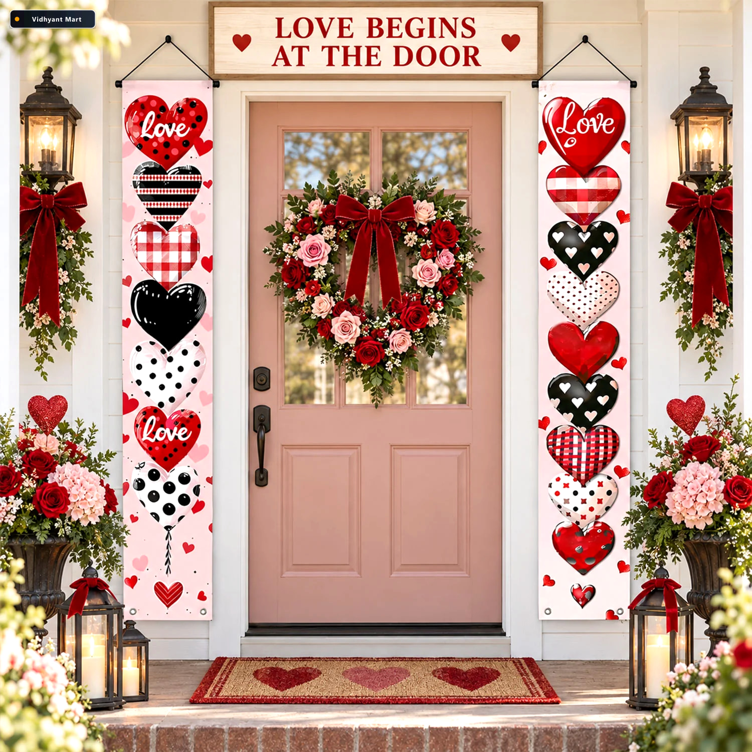 Vidhyant Mart Love Heart Printed Door Hanging Backdrop Curtains 2