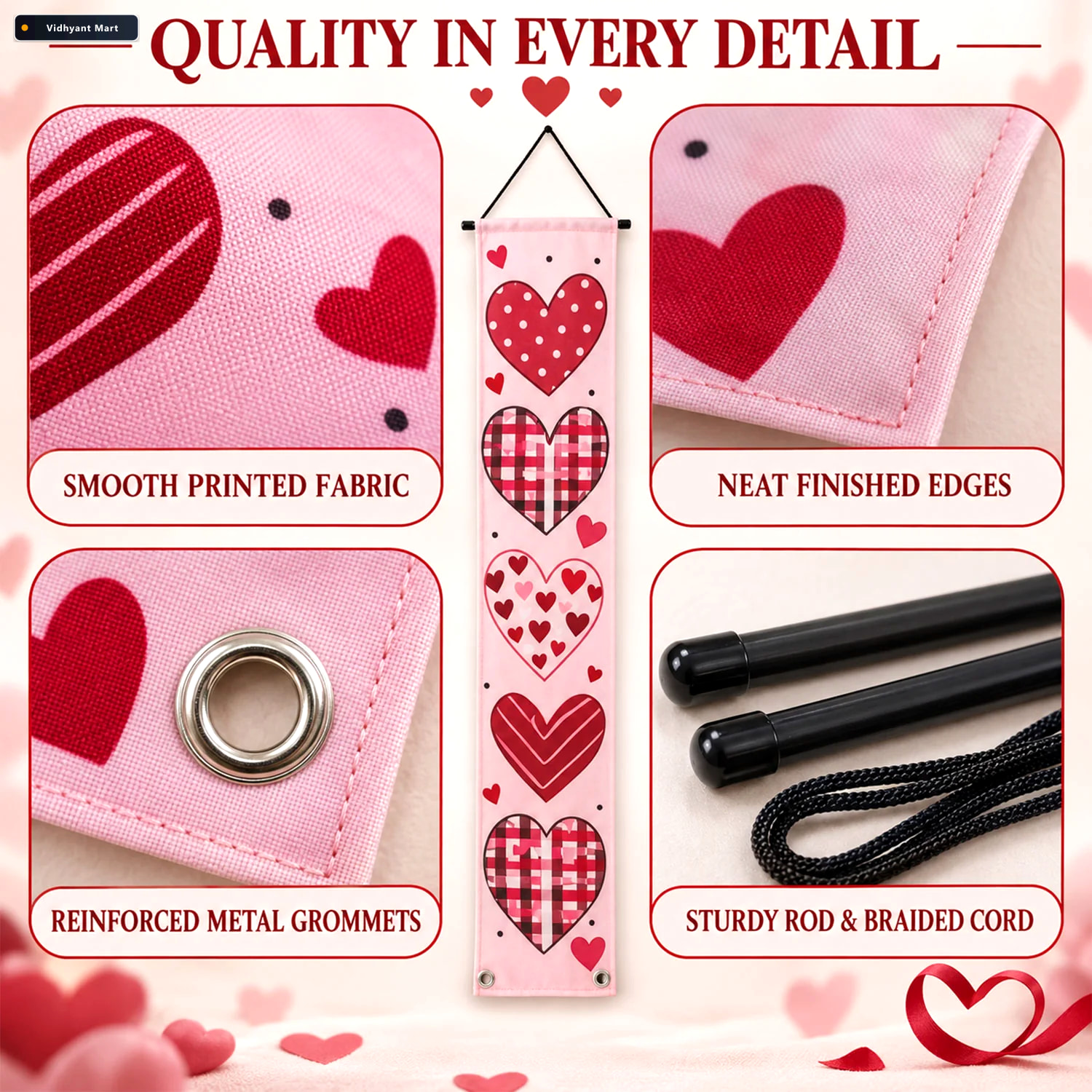 Vidhyant Mart Love Heart Printed Door Hanging Backdrop Curtains 3