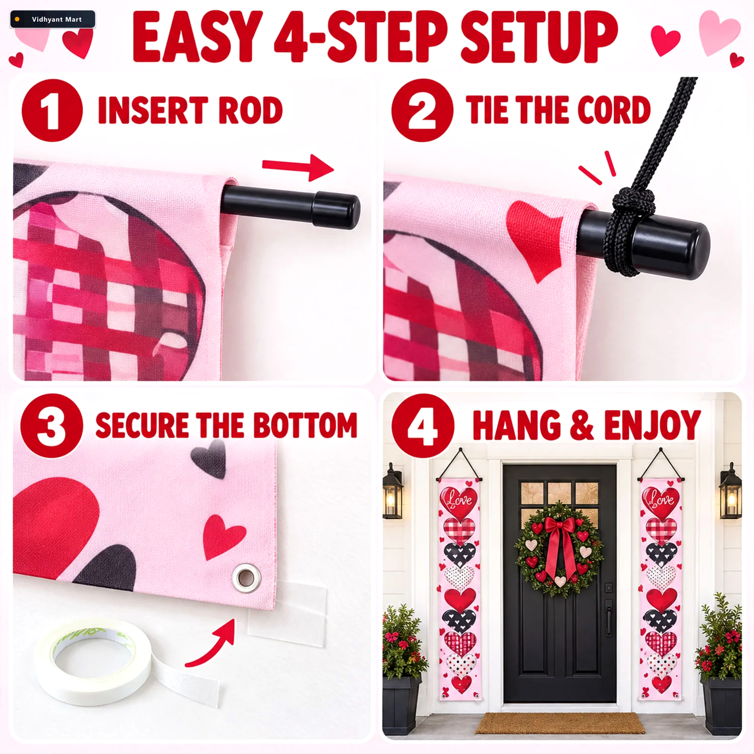 Vidhyant Mart Love Heart Printed Door Hanging Backdrop Curtains 4