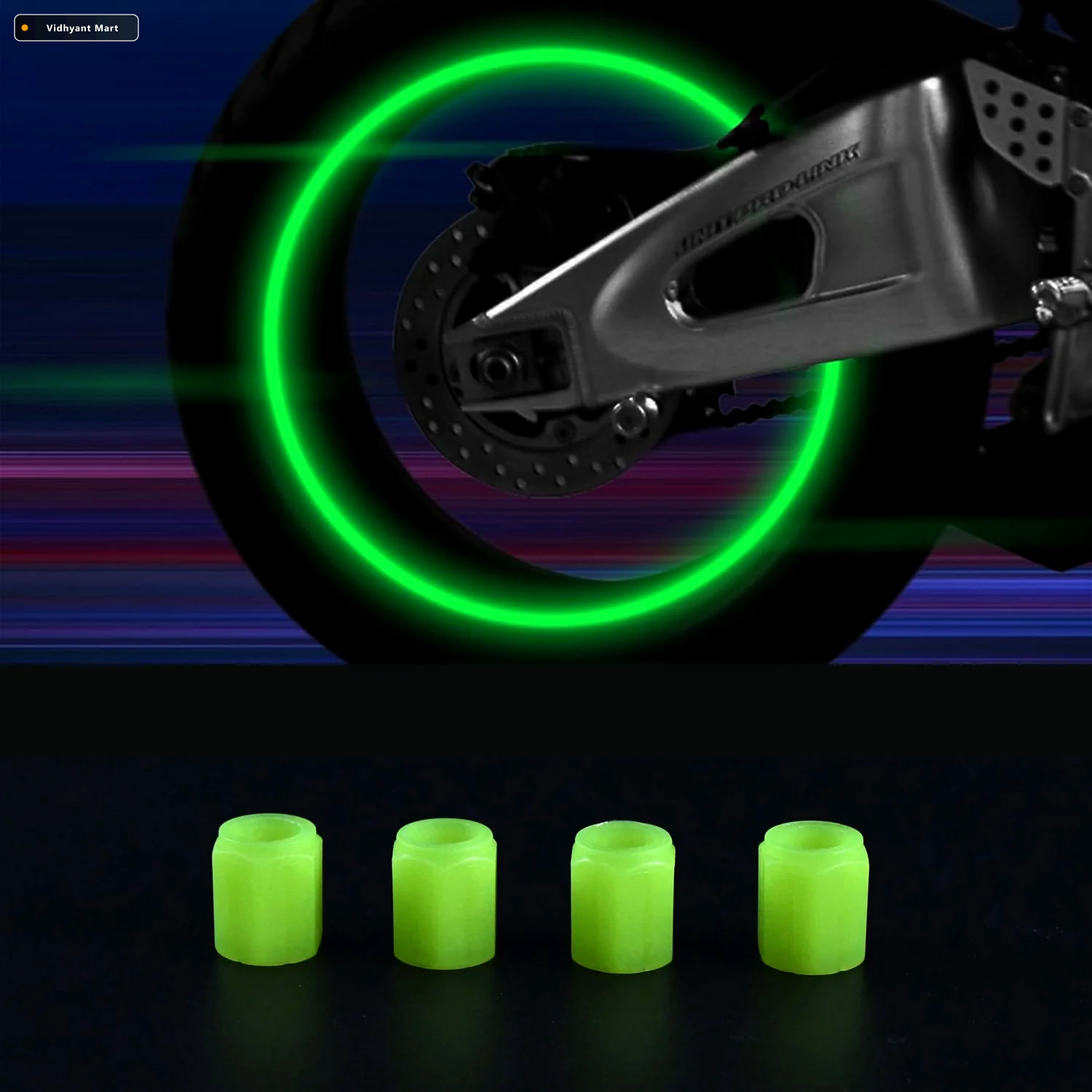 Vidhyant Mart Luminous Tyre Valve Caps Glow For Night Safety 4 P 1