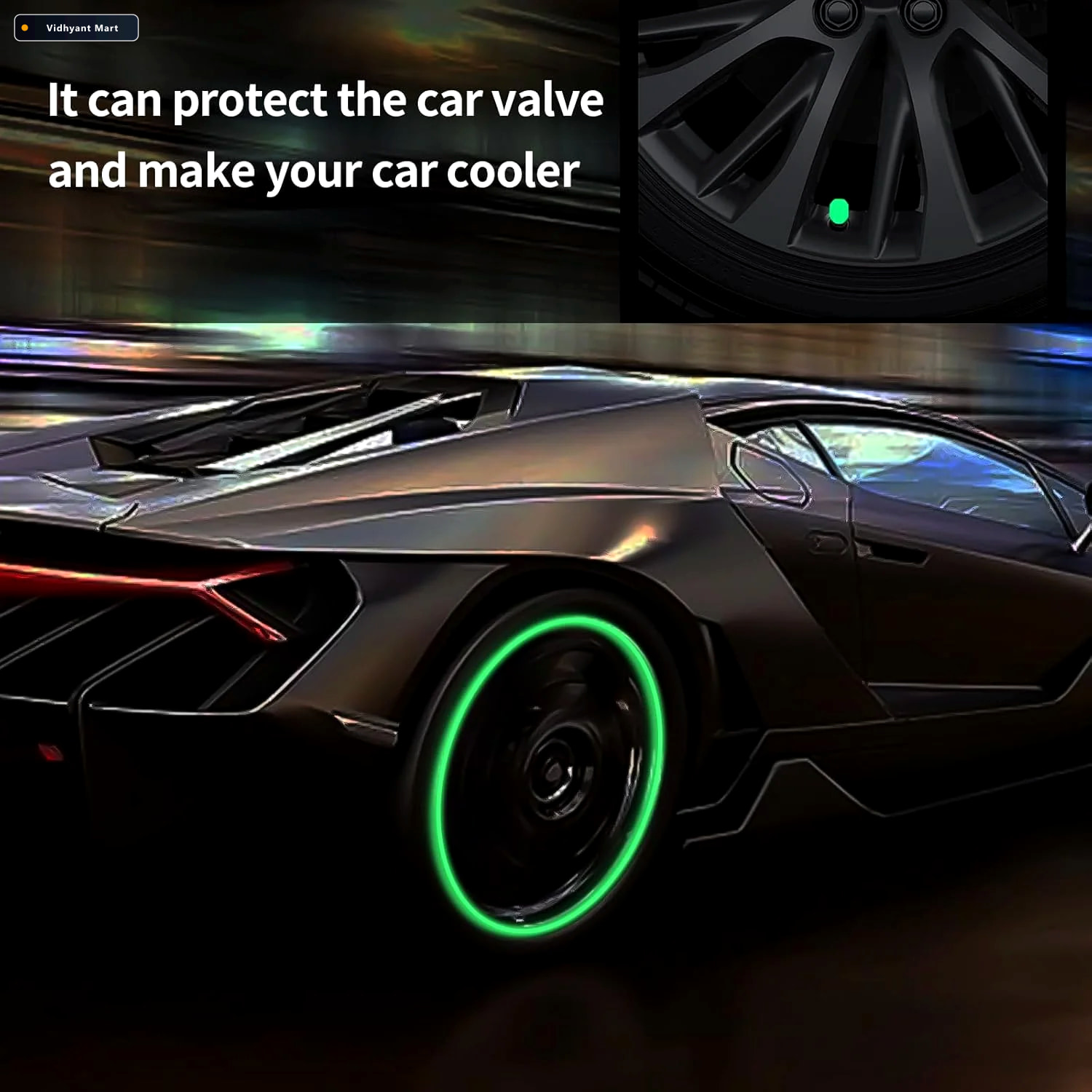 Vidhyant Mart Luminous Tyre Valve Caps Glow For Night Safety 4 P 2