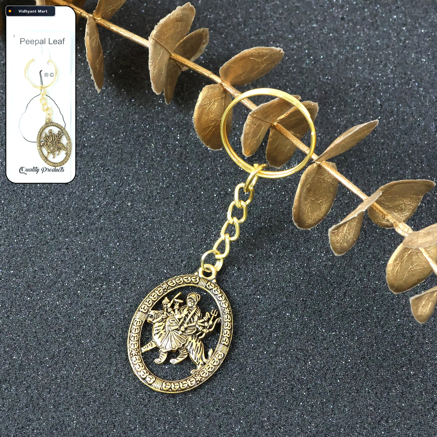 Vidhyant Mart Maa Durga Golden Oval Frame Keychain Spiritual Pro 2