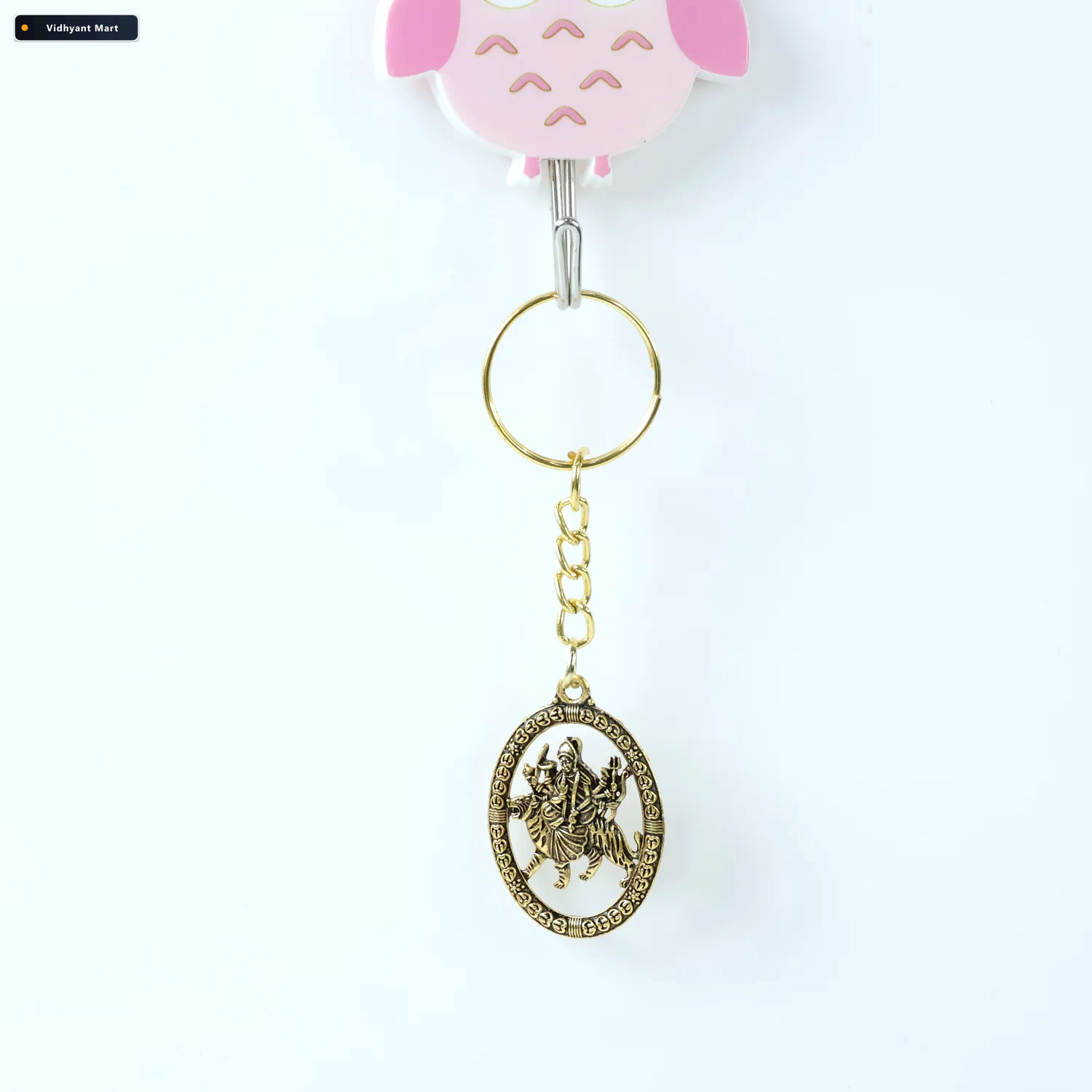 Vidhyant Mart Maa Durga Golden Oval Frame Keychain Spiritual Pro 3