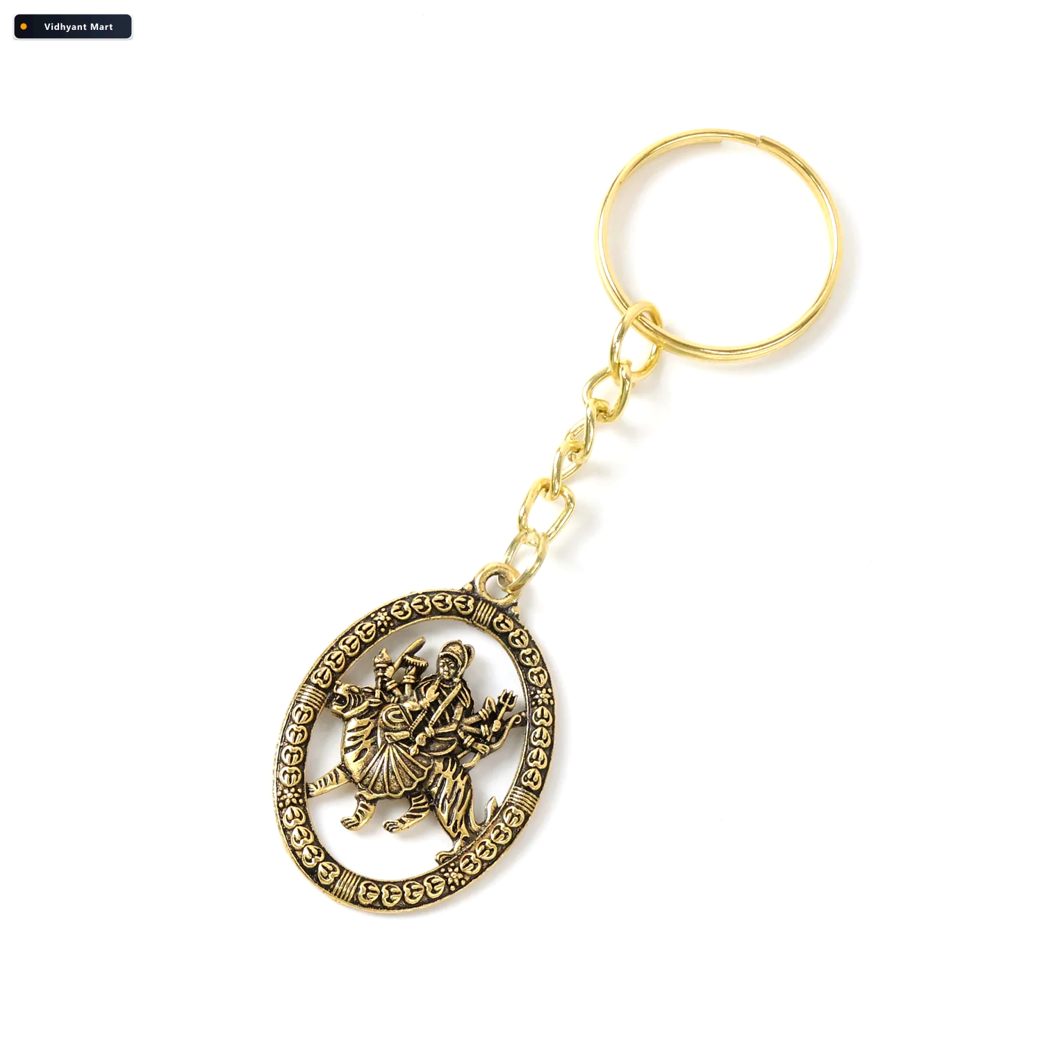 Vidhyant Mart Maa Durga Golden Oval Frame Keychain Spiritual Pro 4