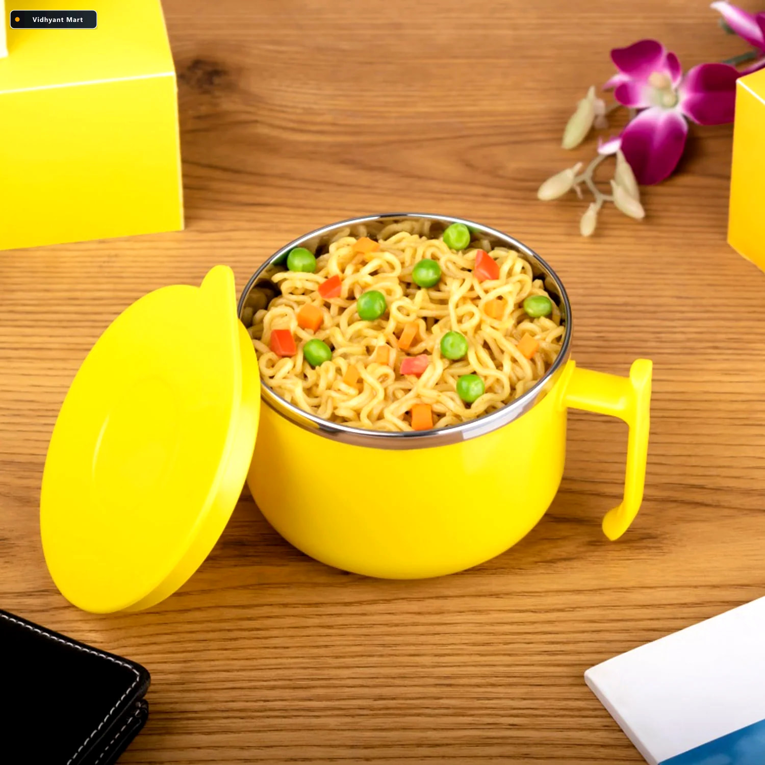 Vidhyant Mart Maggie Bowl With Lid Handle Double Layer Steel For 1